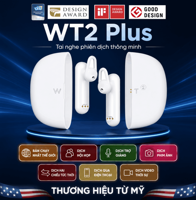WT2 Plus – Tai Nghe Phiên Dịch Trực Tiếp 40 Ngôn Ngữ Tốt Nhất Thương Hiệu Mỹ