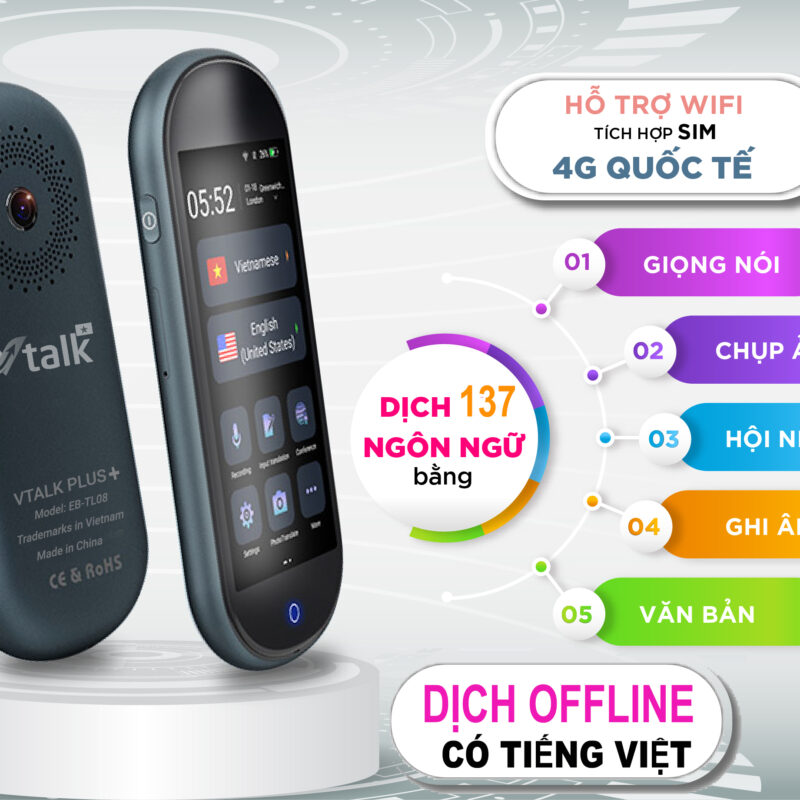 Máy Phiên Dịch VTalk Plus+ 2024 – Mang Thương Hiệu Việt Nam, Dịch Offline Có Tiếng Việt