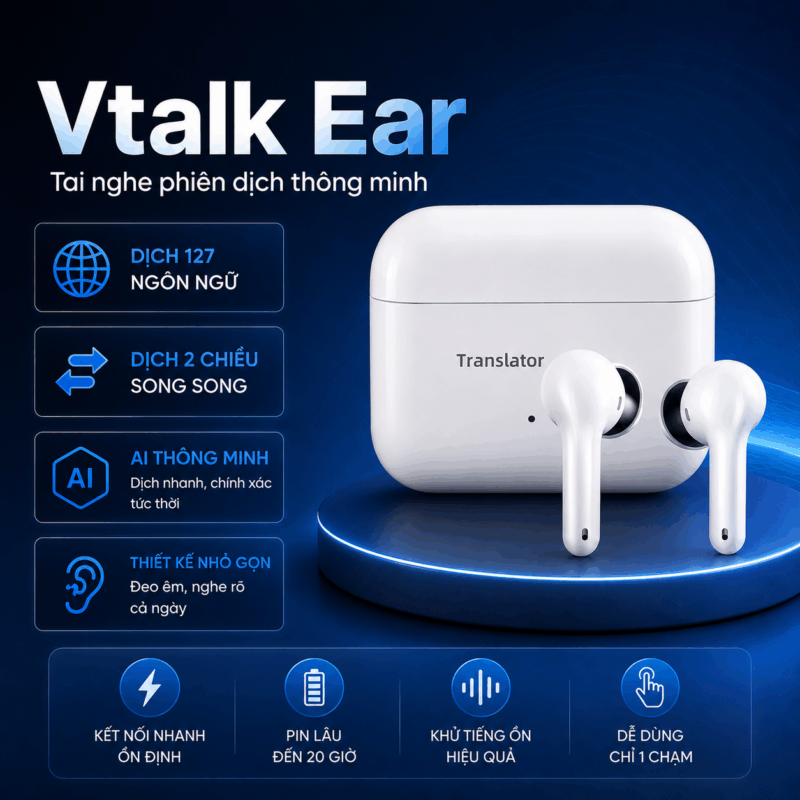 Vtalk Ear – Tai Nghe Phiên Dịch 2 Chiều Đa Ngôn Ngữ Thương Hiệu Việt Nam