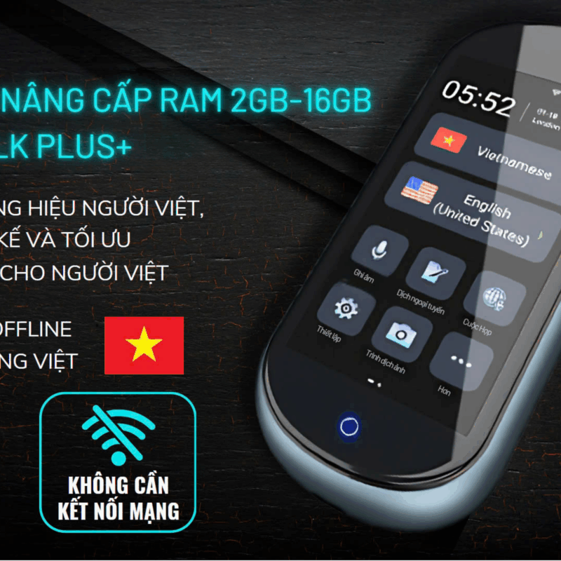Máy Phiên Dịch VTalk Plus+ 2026 - Bản Nâng Cấp Ram 2GB - 16GB – Mang Thương Hiệu Việt Nam, Dịch Offline Có Tiếng Việt