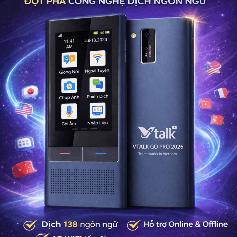Máy Phiên Dịch VTalk Go Pro 2026 - Máy Phiên Dịch Mang Thương Hiệu Việt Nam Được Tích Hợp Esim Dùng Toàn Cầu