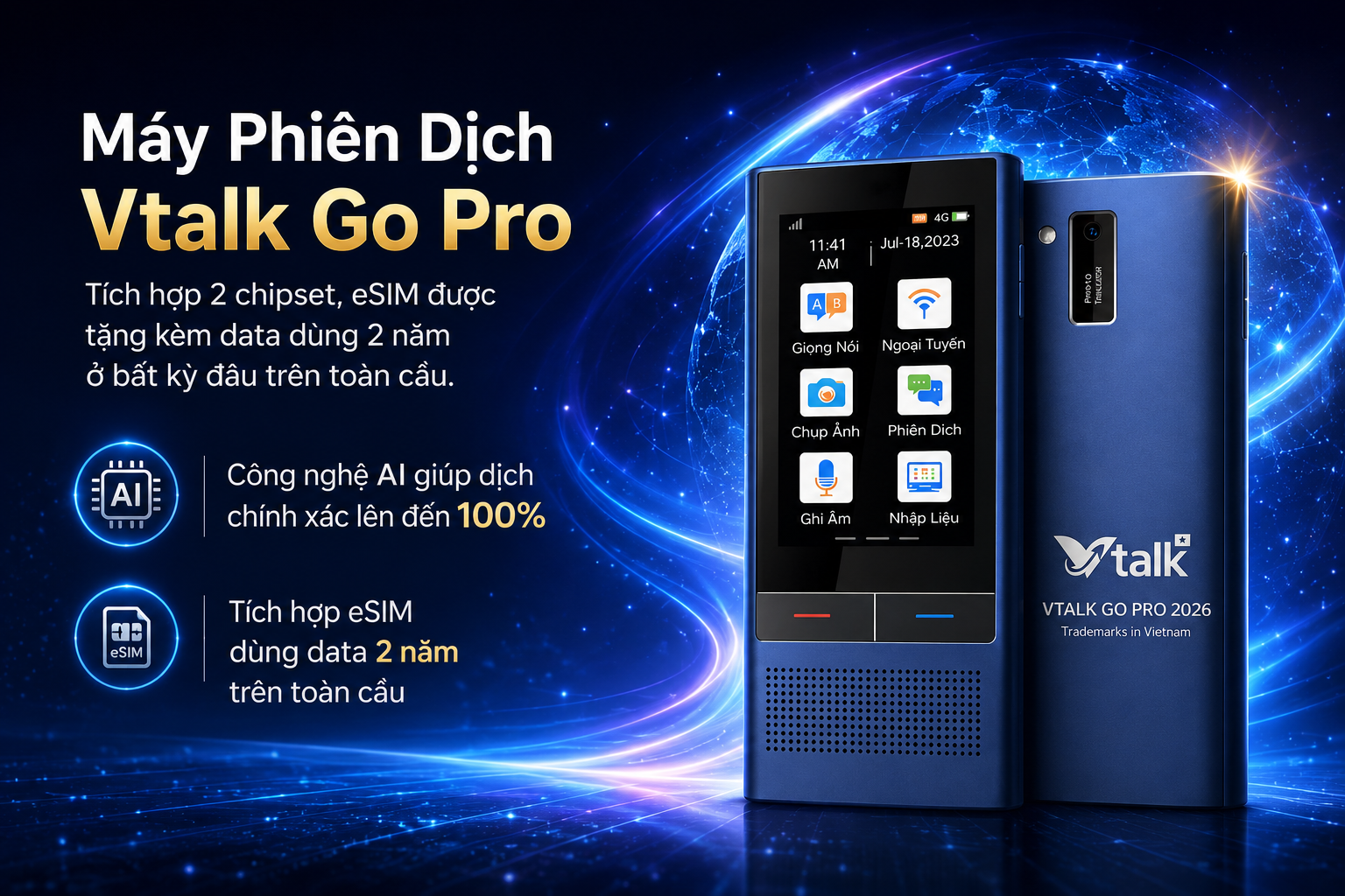 Máy Phiên Dịch VTalk Go Pro 2026 tích hợp công nghệ ai