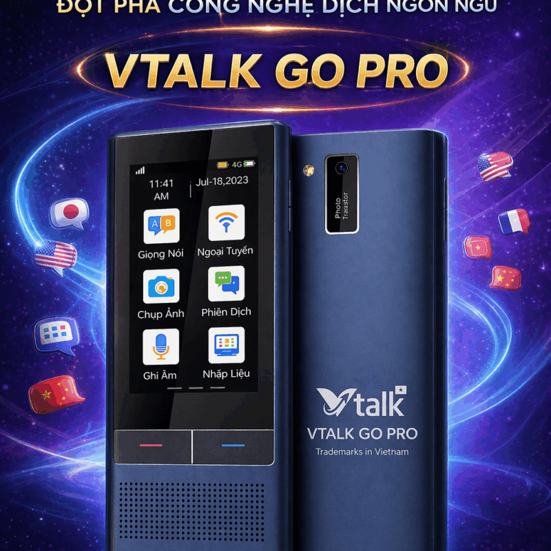Máy Phiên Dịch VTalk Go Pro 2026 - Máy Phiên Dịch Mang Thương Hiệu Việt Nam Được Tích Hợp Esim Dùng Toàn Cầu