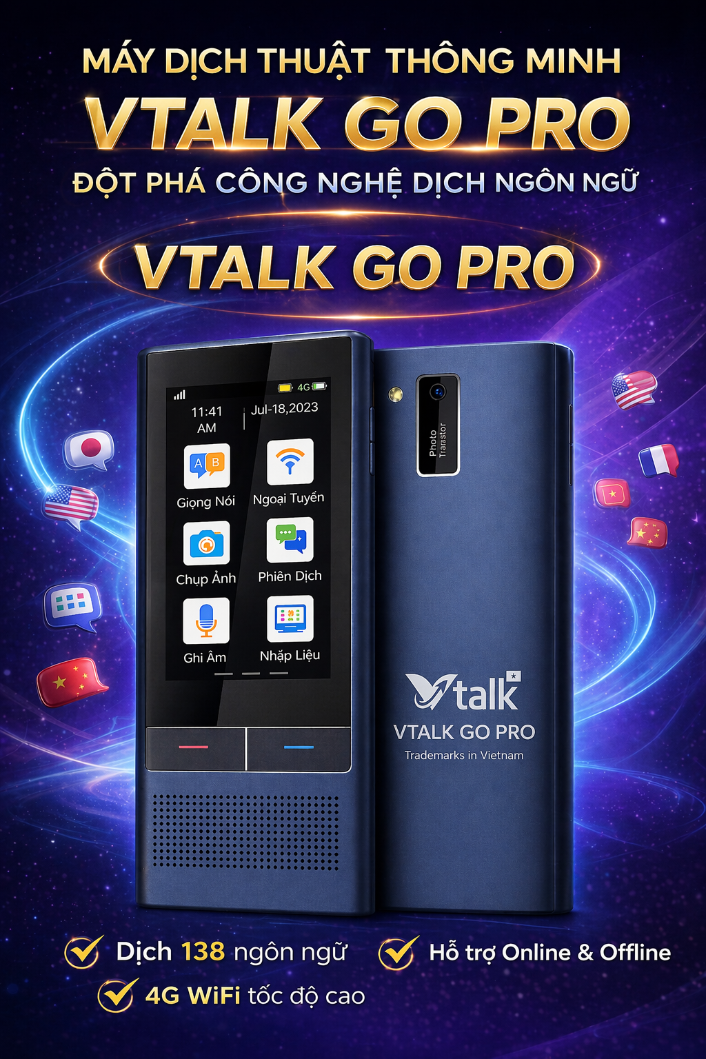 Máy Phiên Dịch VTalk Go Pro 2026 – Máy Phiên Dịch Mang Thương Hiệu Việt Nam Được Tích Hợp Esim Dùng Toàn Cầu