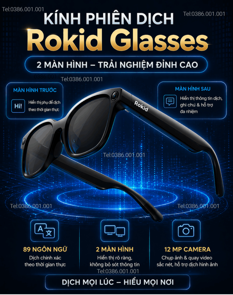 Rokid Glasses 2026 - Kính phiên dịch thế hệ mới Micro-LED bản Global cao cấp