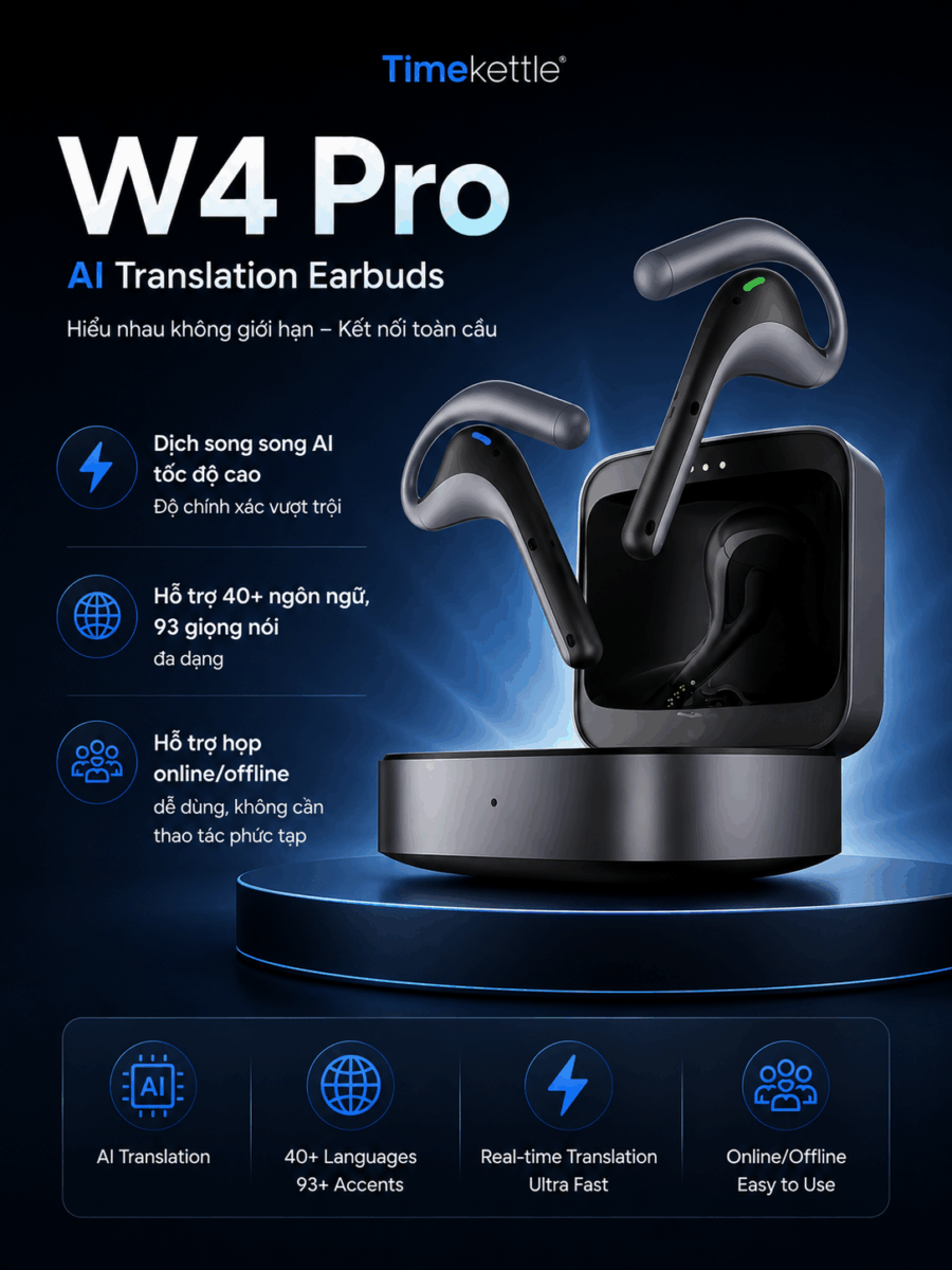 Timekettle W4 Pro - Tai nghe dịch thuật AI thời gian thực hỗ trợ đa ngôn ngữ