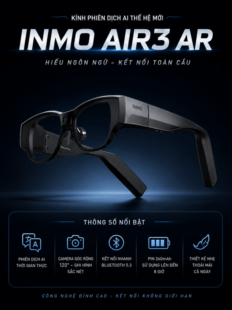 INMO AIR3 2026 - Kính Phiên Dịch AI Theo Thời Gian Thực