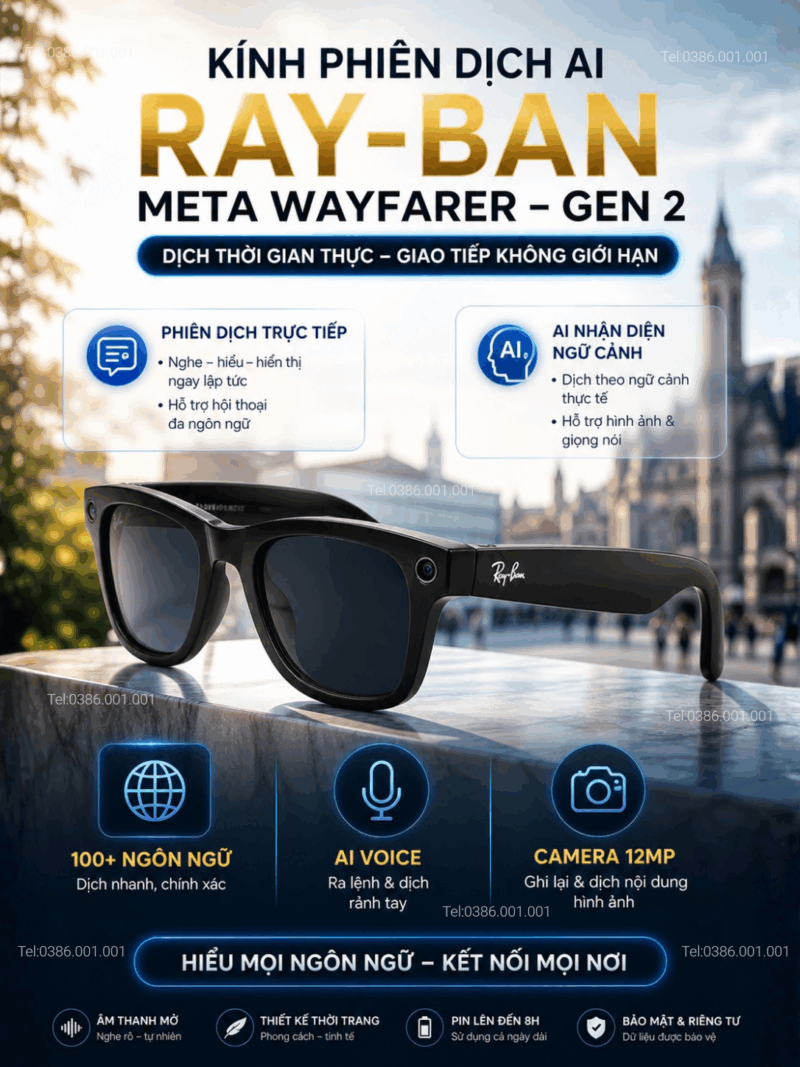 RAY-BAN META WAYFARER - GEN 2 - Kính Phiên Dịch AI Theo Thời Gian Thực