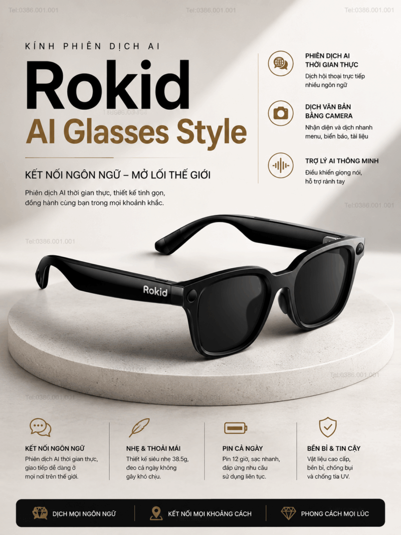 Rokid AI Glasses Style 2026 - Kính Phiên Dịch Tích Hợp AI Điều Khiển Giọng Nói “Hey Rokid”