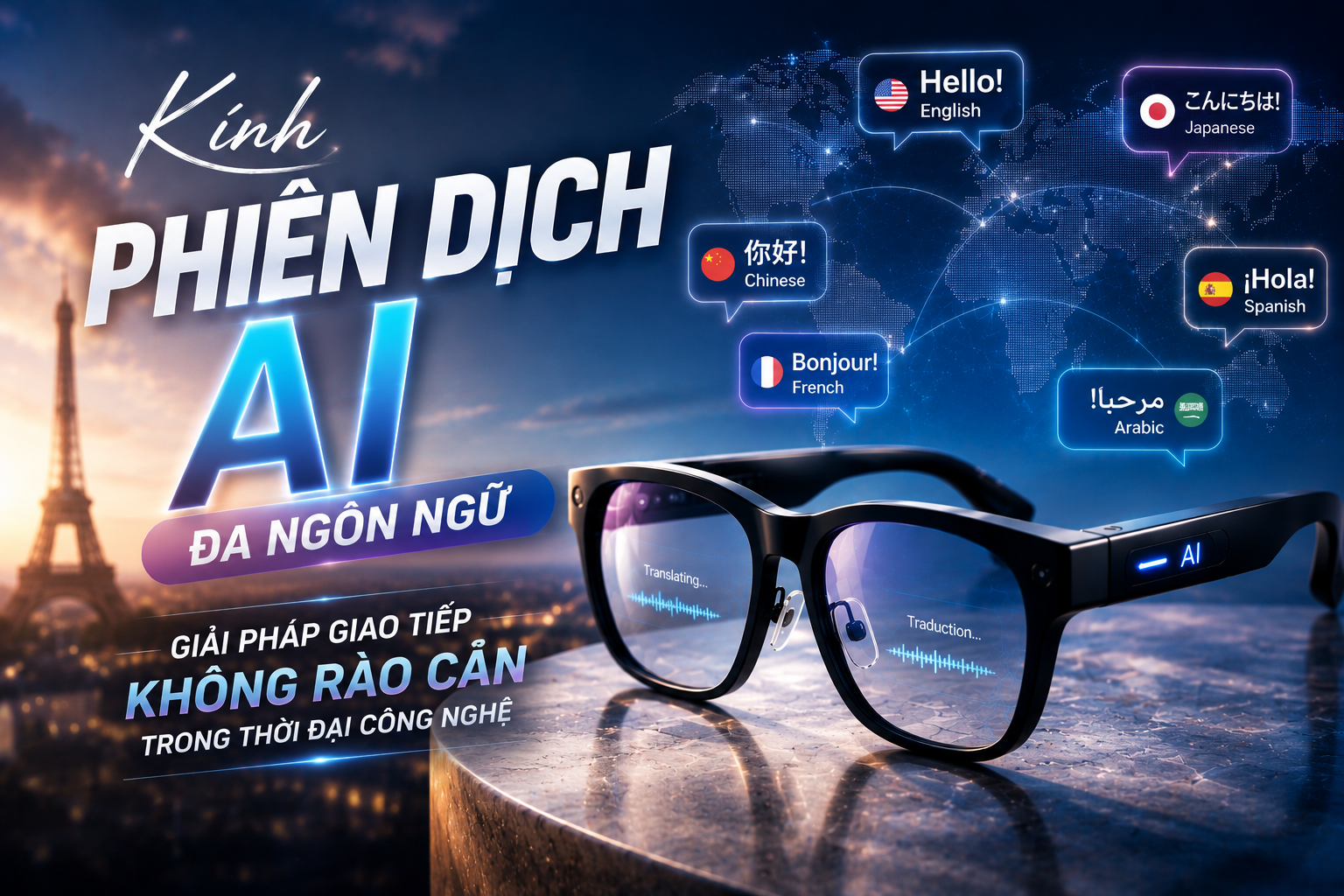 Kính Phiên Dịch AI Đa Ngôn Ngữ – Giải Pháp Giao Tiếp Không Rào Cản Trong Thời Đại Công Nghệ