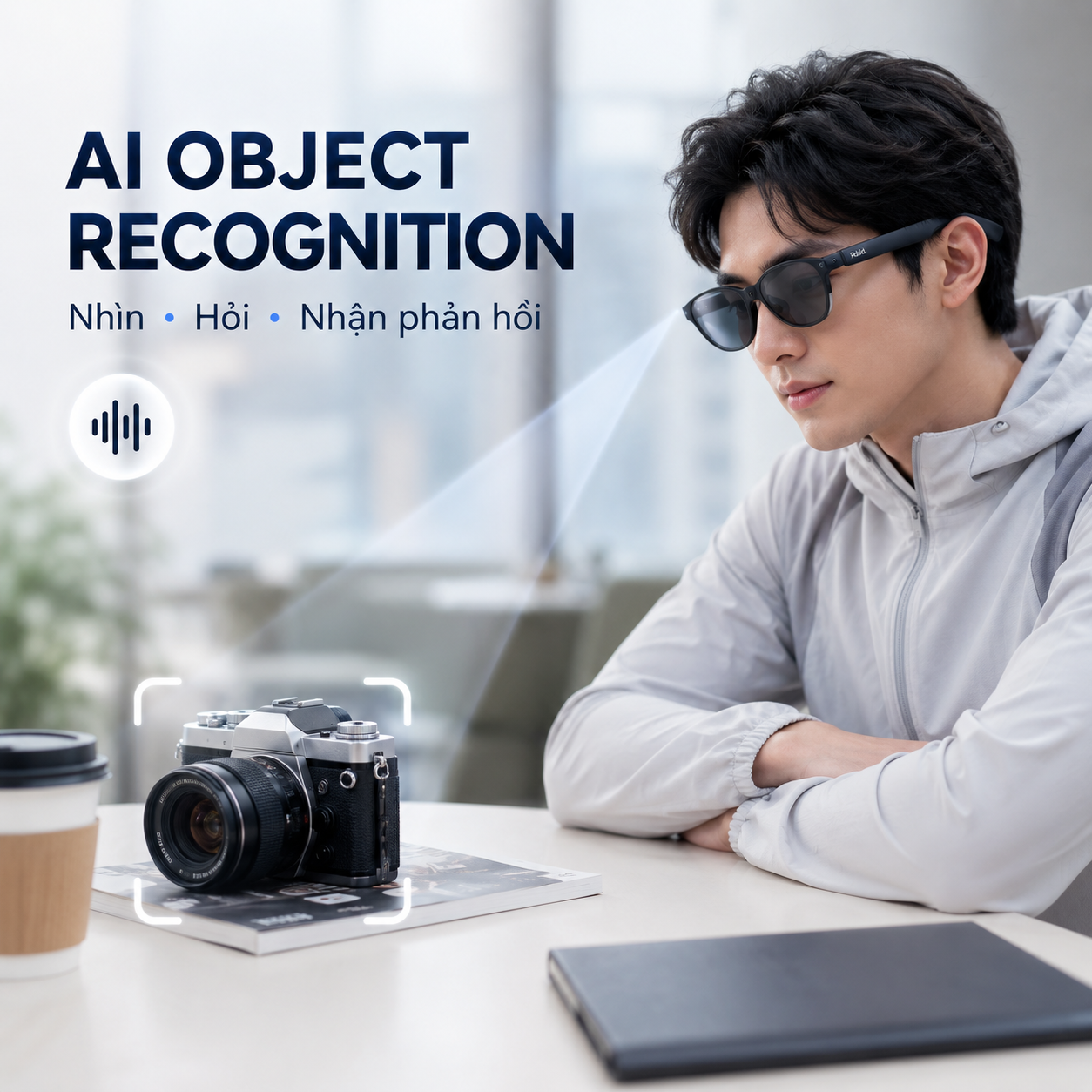Kính Rokid nhận diện vật thể bằng AI từ camera góc nhìn người dùng.