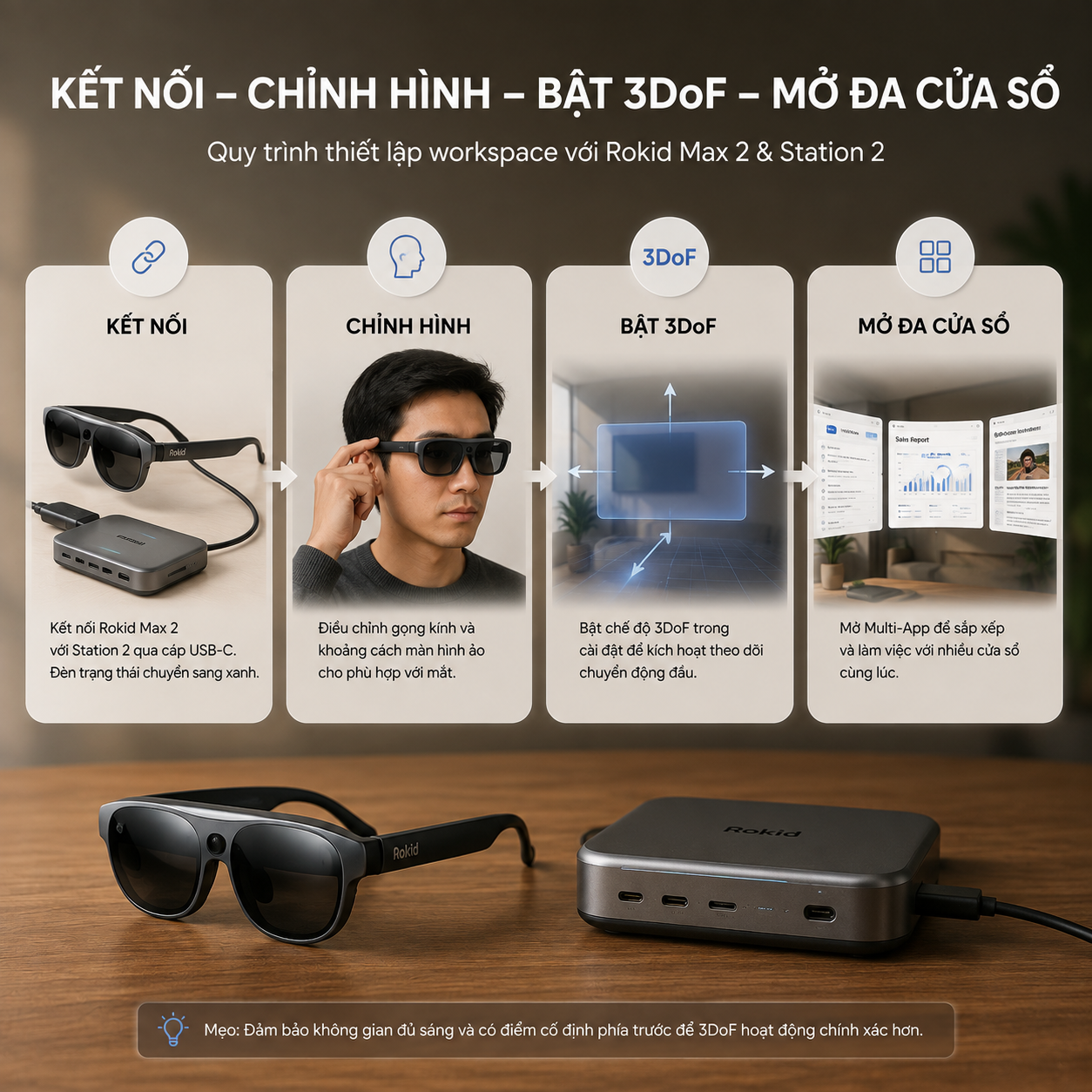 quy trình thiết lập không gian đa cửa sổ trên Rokid.
