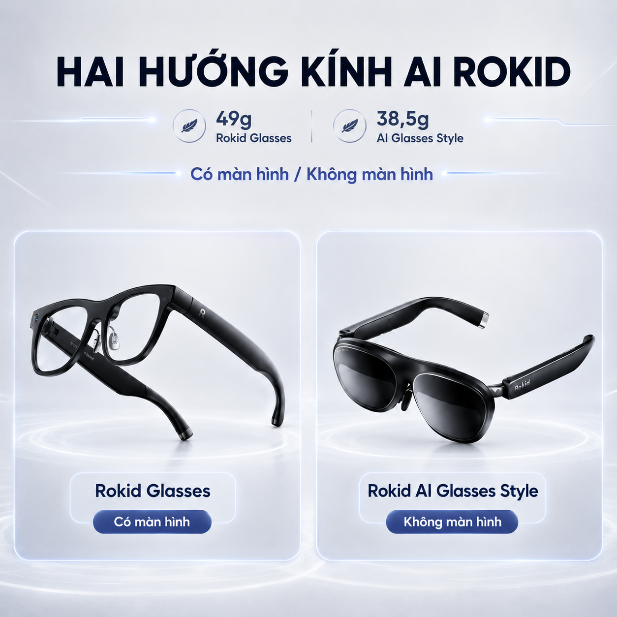 So sánh thiết kế Rokid Glasses và Rokid AI Glasses Style.