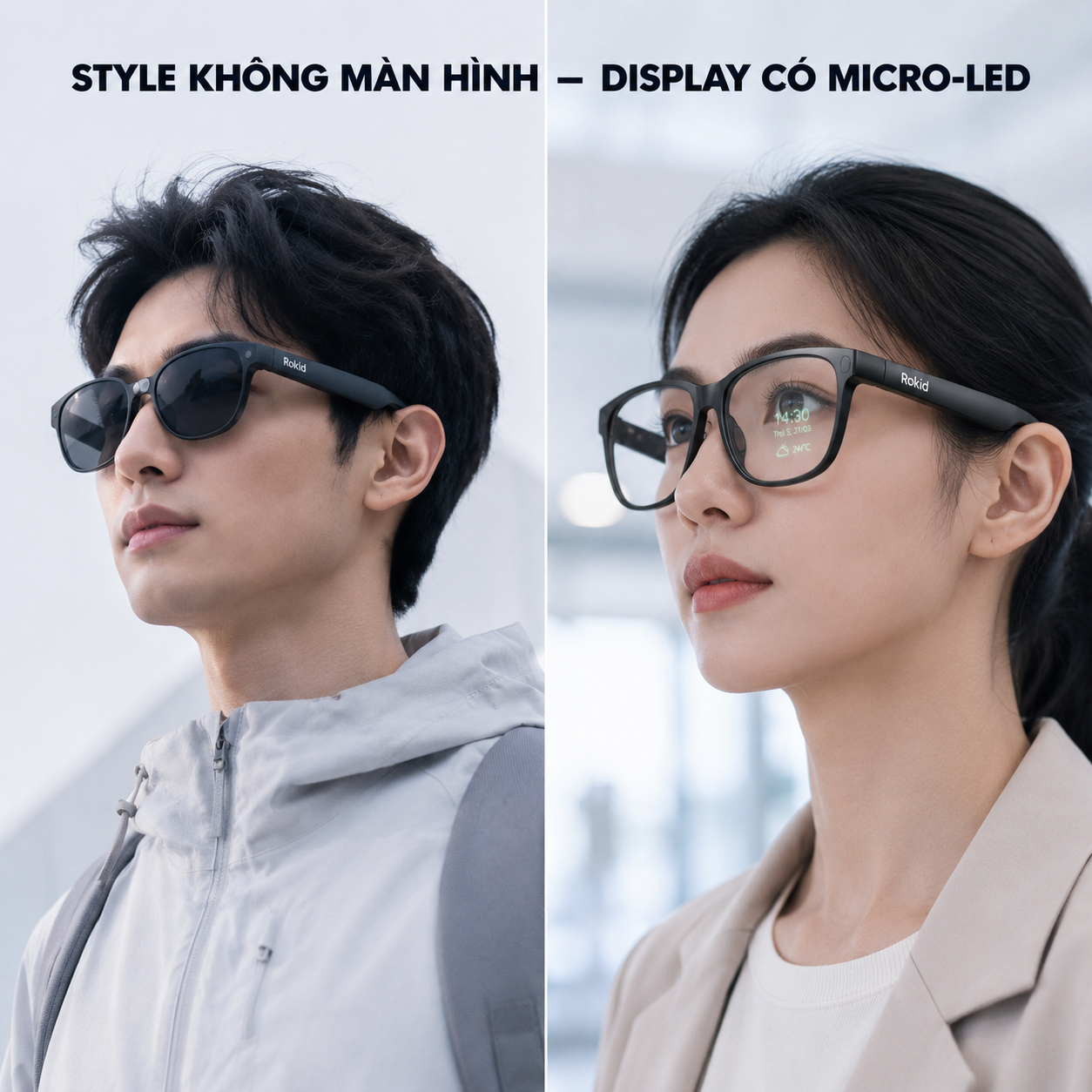 so sánh Rokid AI Glasses Style và Rokid Glasses bản có màn hình.