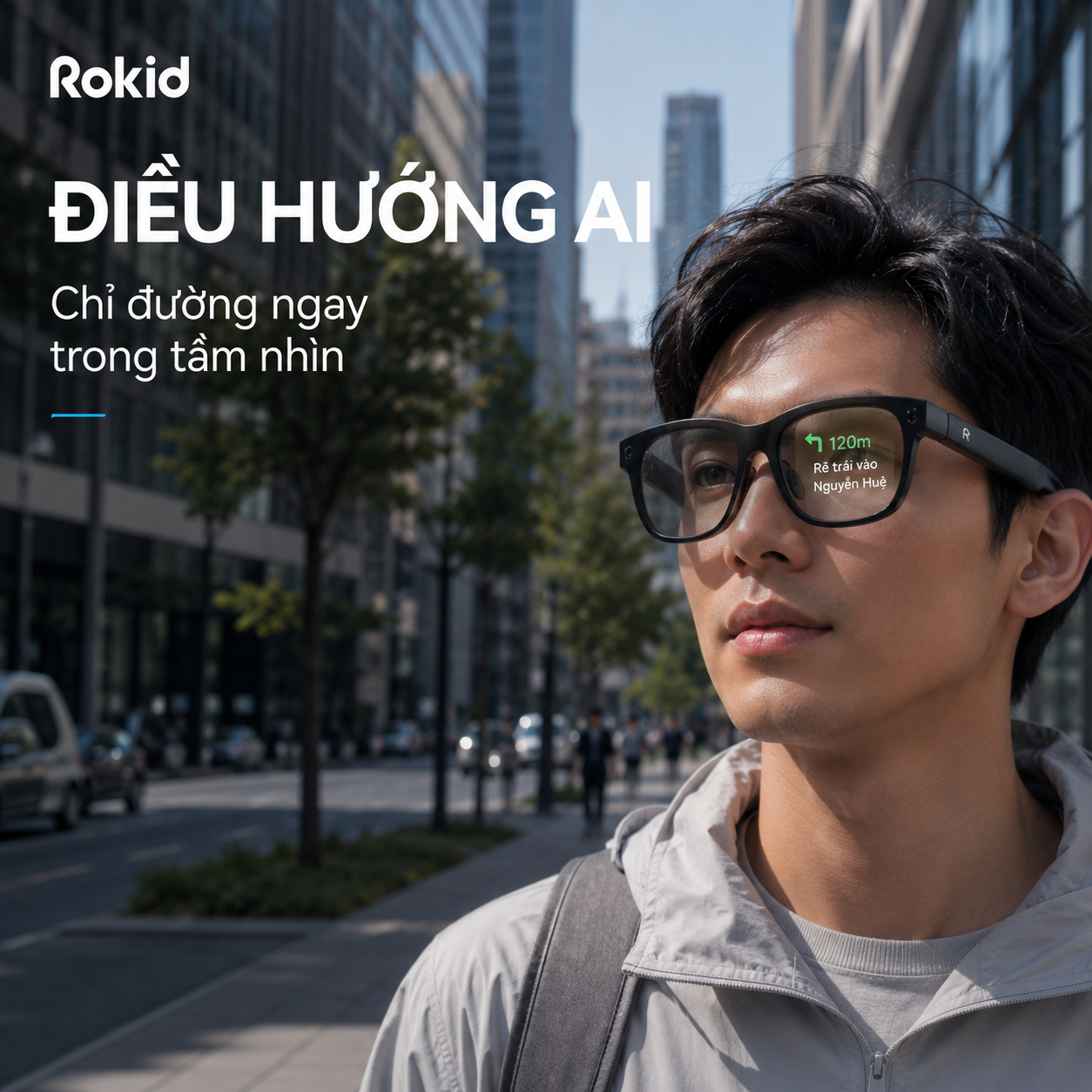 Kính Rokid Glasses Display hiển thị chỉ dẫn điều hướng bằng Micro-LED.