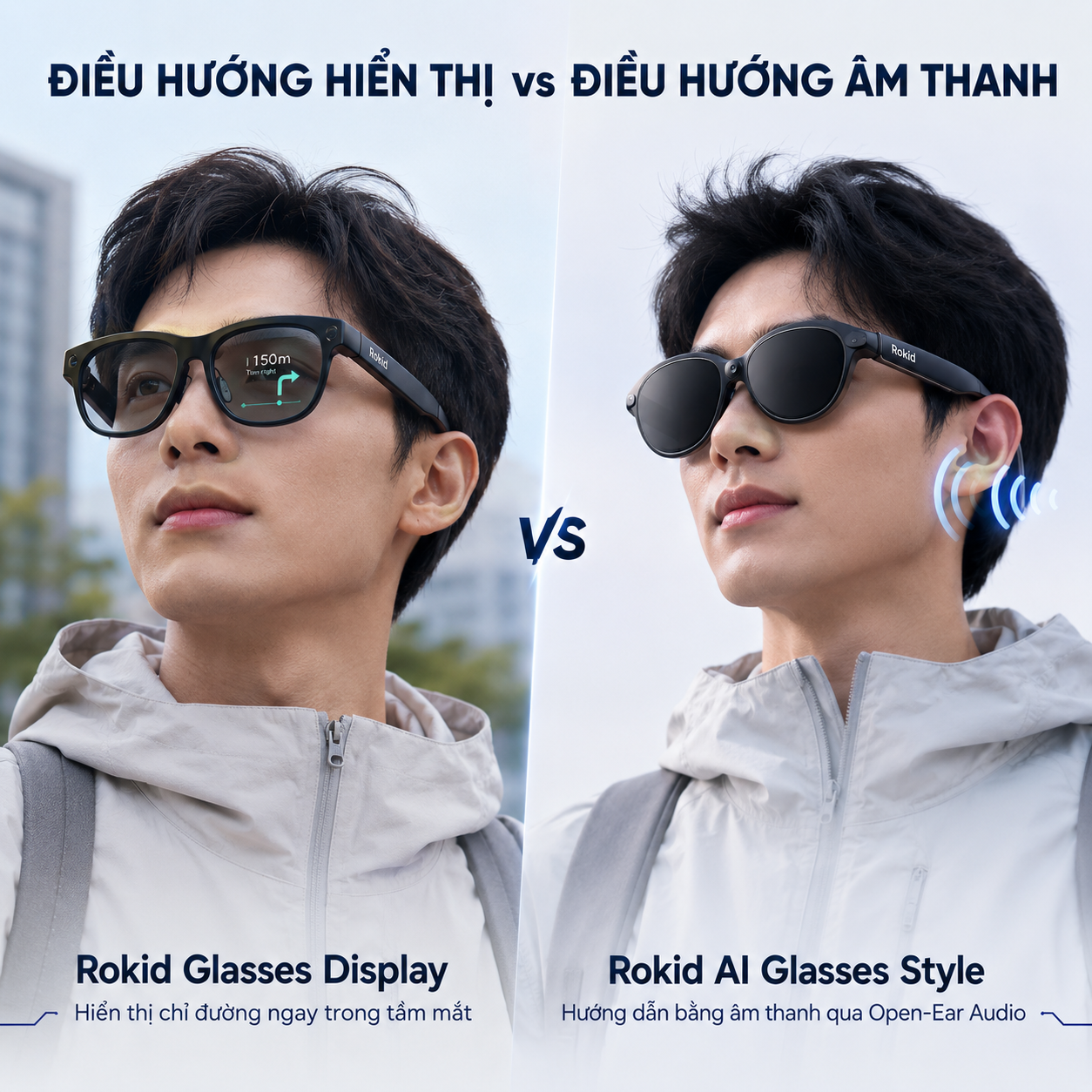 So sánh khả năng dẫn đường của Rokid Glasses Display và Rokid AI Glasses Style.