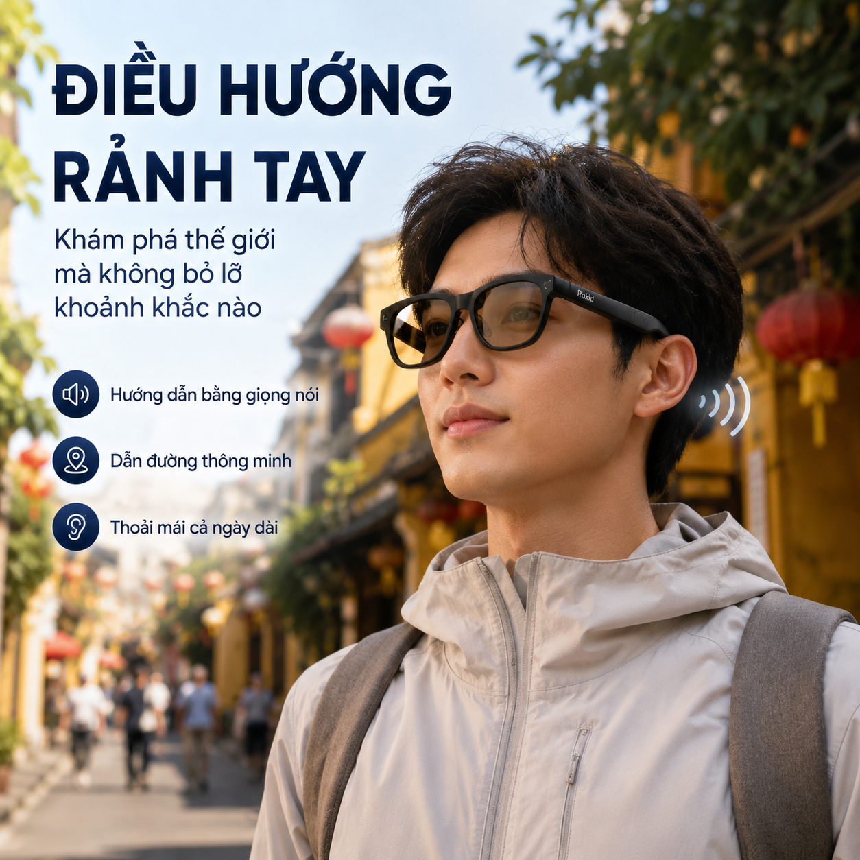Kính AI Rokid hỗ trợ chỉ đường khi đi bộ du lịch.