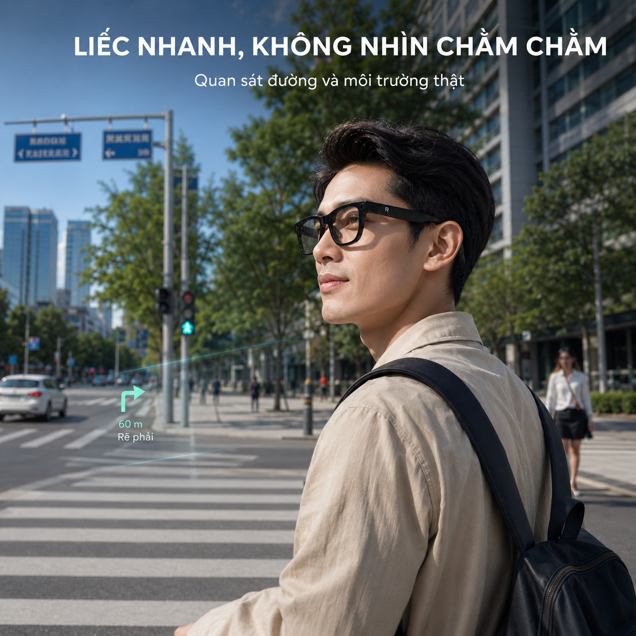 cách xem chỉ dẫn từng chặng an toàn trên kính AI Rokid.