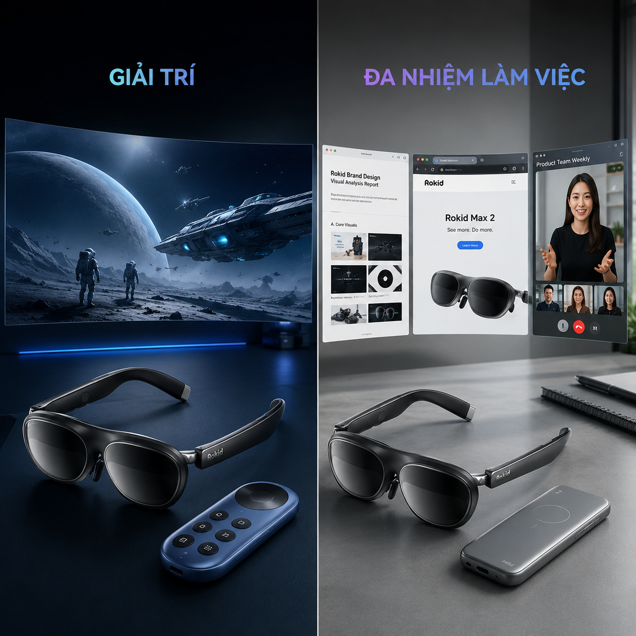 lựa chọn bộ kính Rokid cho giải trí và làm việc đa nhiệm