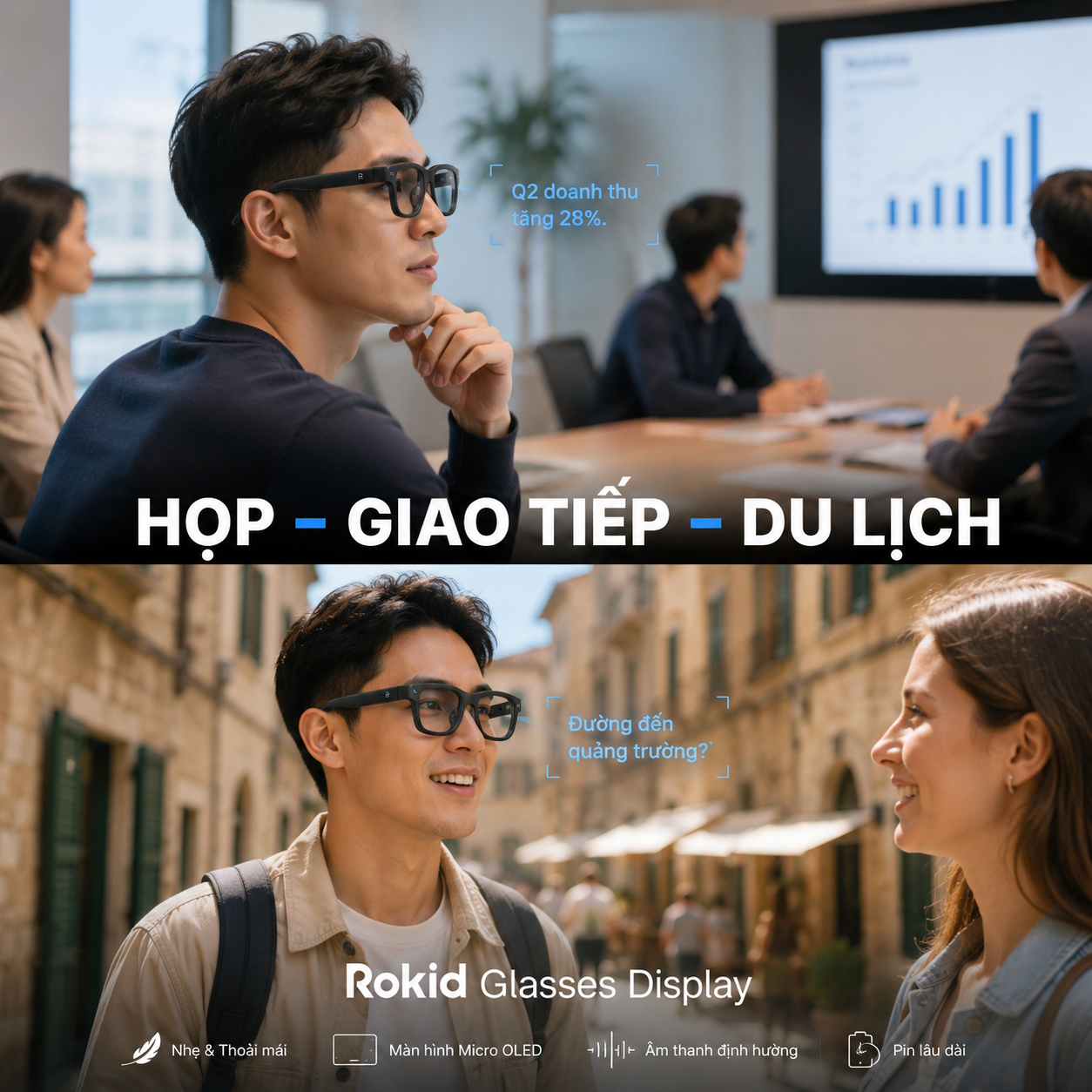 so sánh phụ đề trực tiếp và phiên dịch trên kính Rokid.