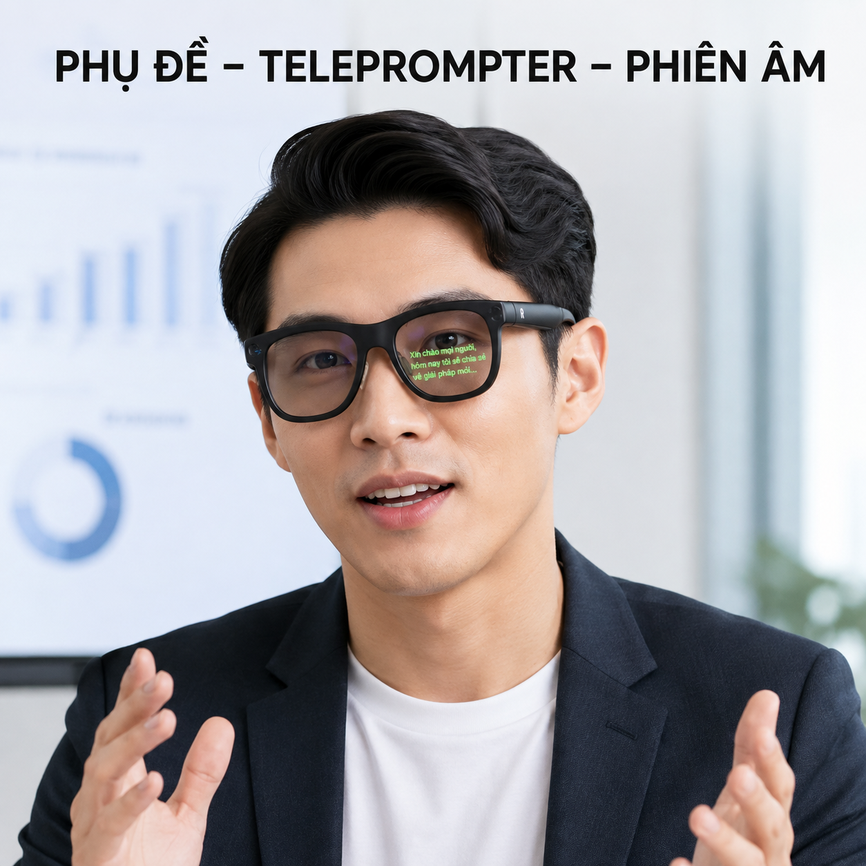 Rokid Glasses hiển thị phụ đề và lời nhắc khi thuyết trình.