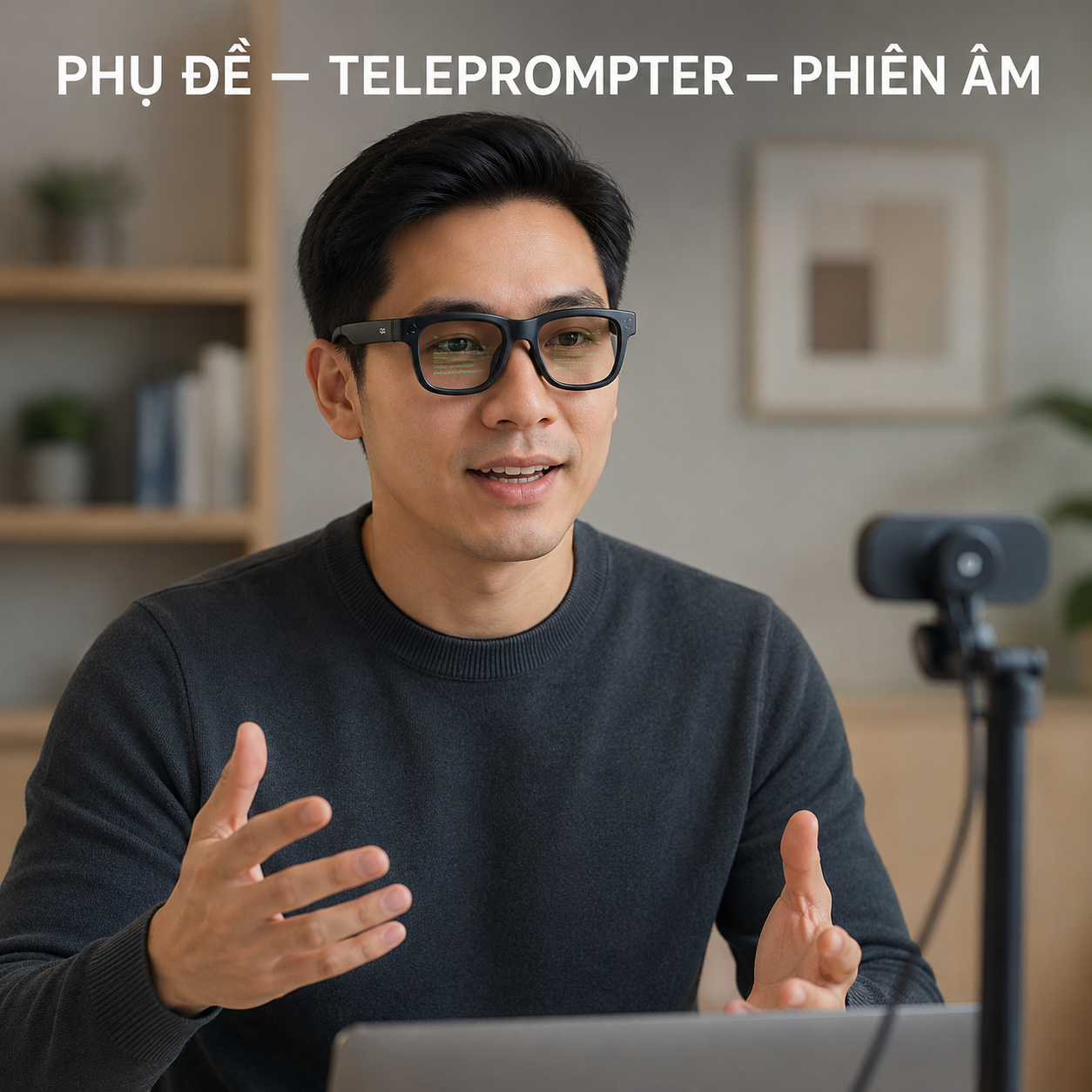 kính Rokid bản Display hỗ trợ phụ đề và teleprompter khi họp.
