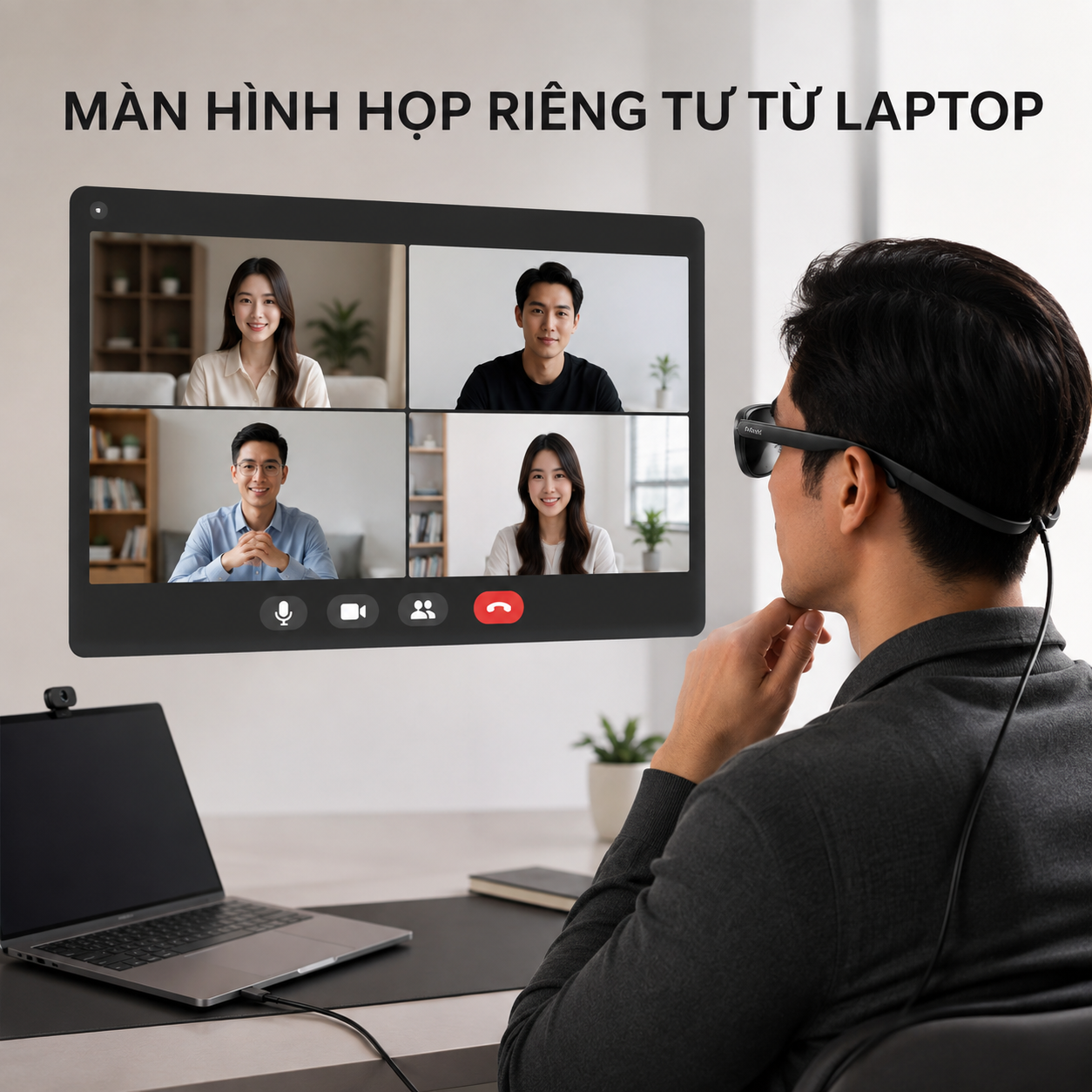 Rokid Max 2 làm màn hình ngoài cho cuộc họp trên laptop.