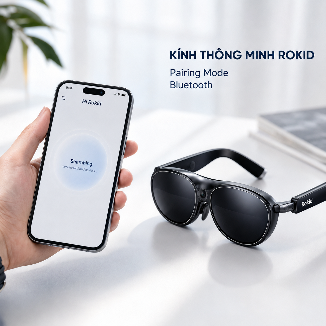 Người dùng kiểm tra pairing trong Hi Rokid khi Kính Thông Minh Rokid không kết nối với điện thoại.