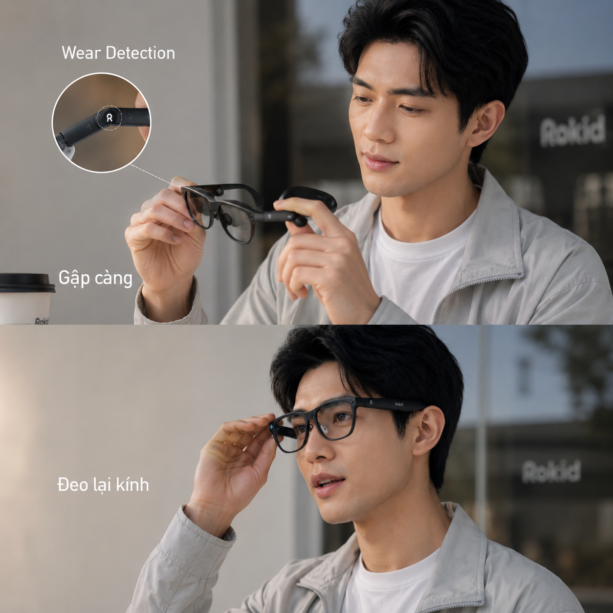 Người dùng kiểm tra pairing trong Hi Rokid khi Kính Thông Minh Rokid không kết nối với điện thoại.
