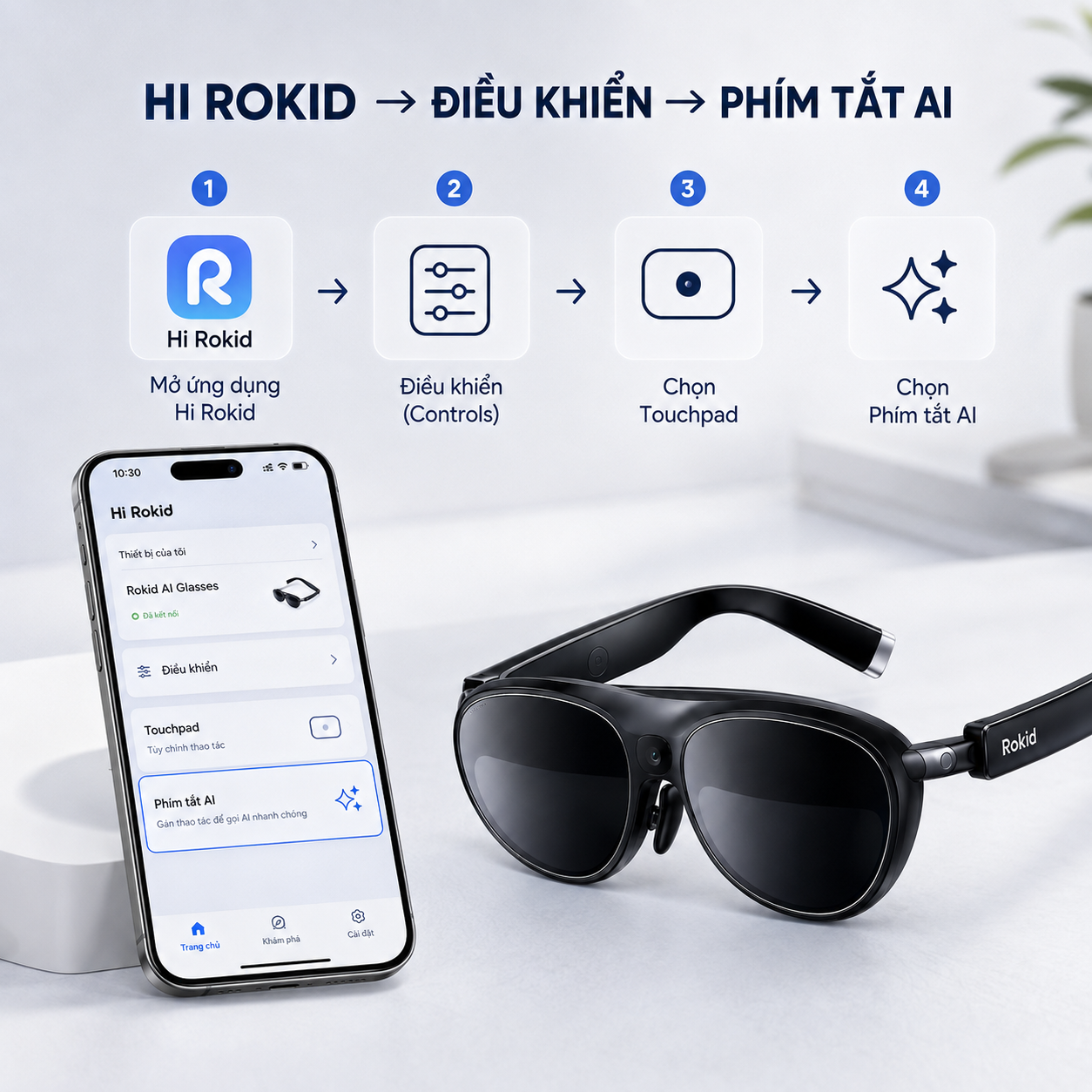 quy trình thiết lập phím tắt AI trong ứng dụng Hi Rokid.