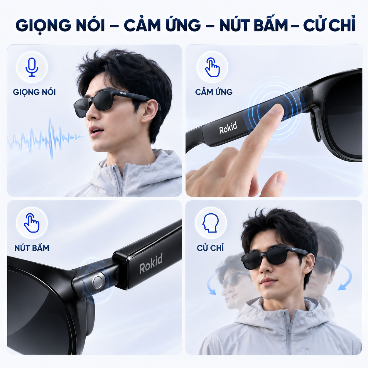 các phương thức điều khiển trên kính AI Rokid.