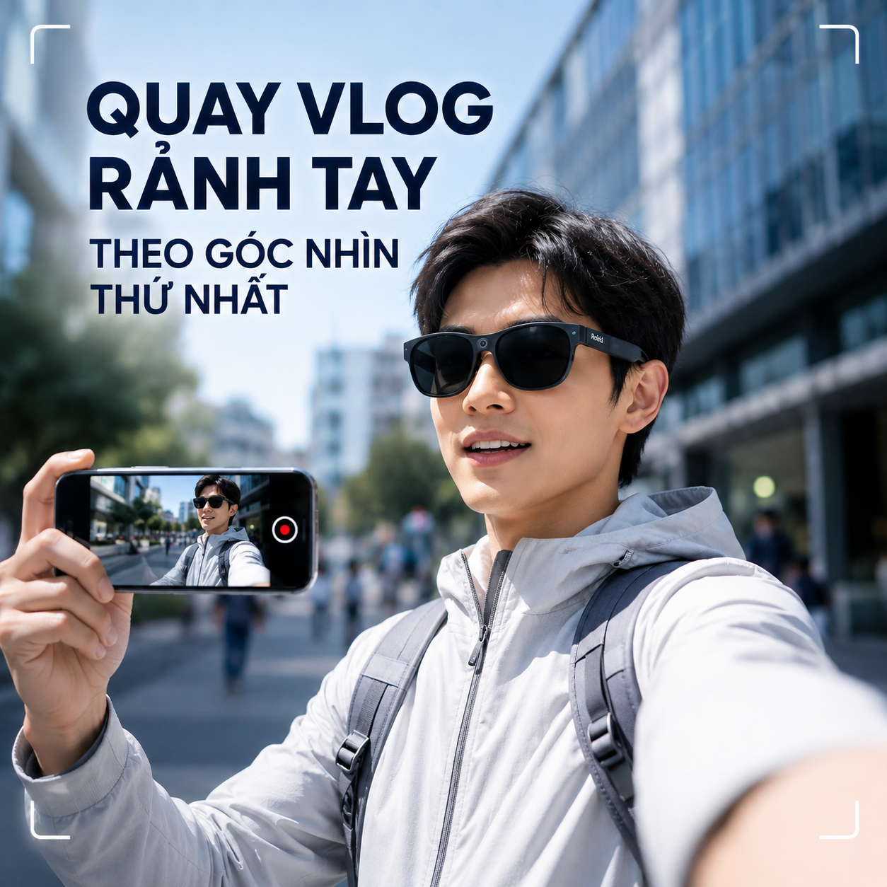 camera POV trên kính AI Rokid dùng cho vlog rảnh tay.