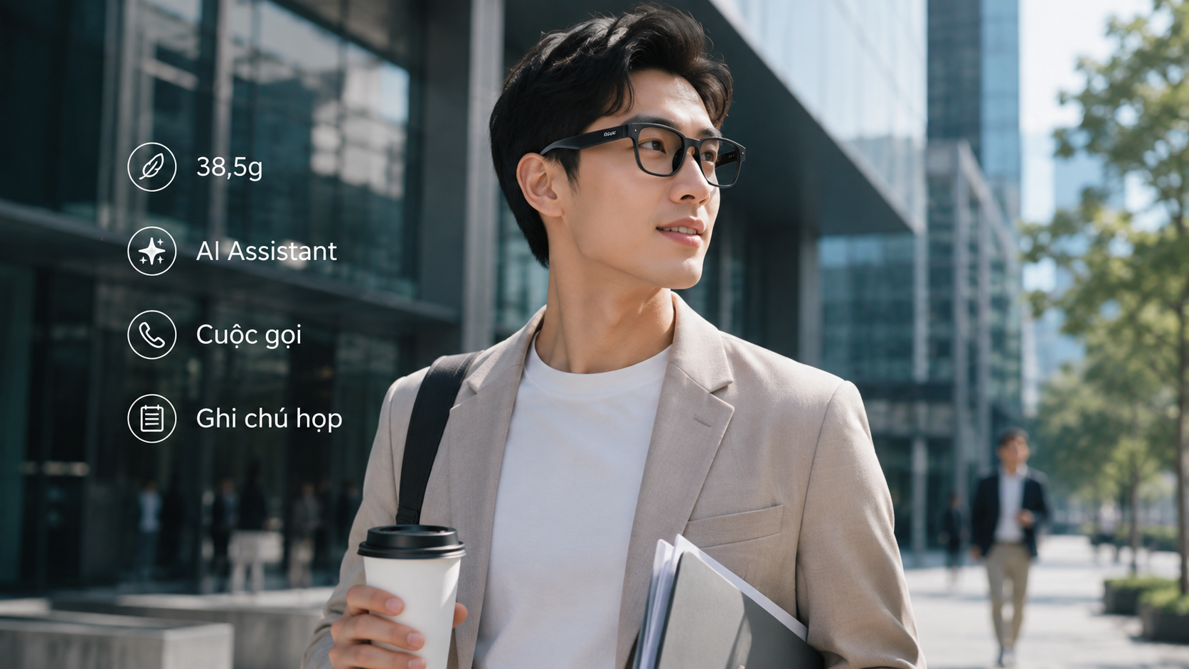 Người dùng Rokid AI Glasses Style sử dụng AI và cuộc gọi rảnh tay trong ngày.