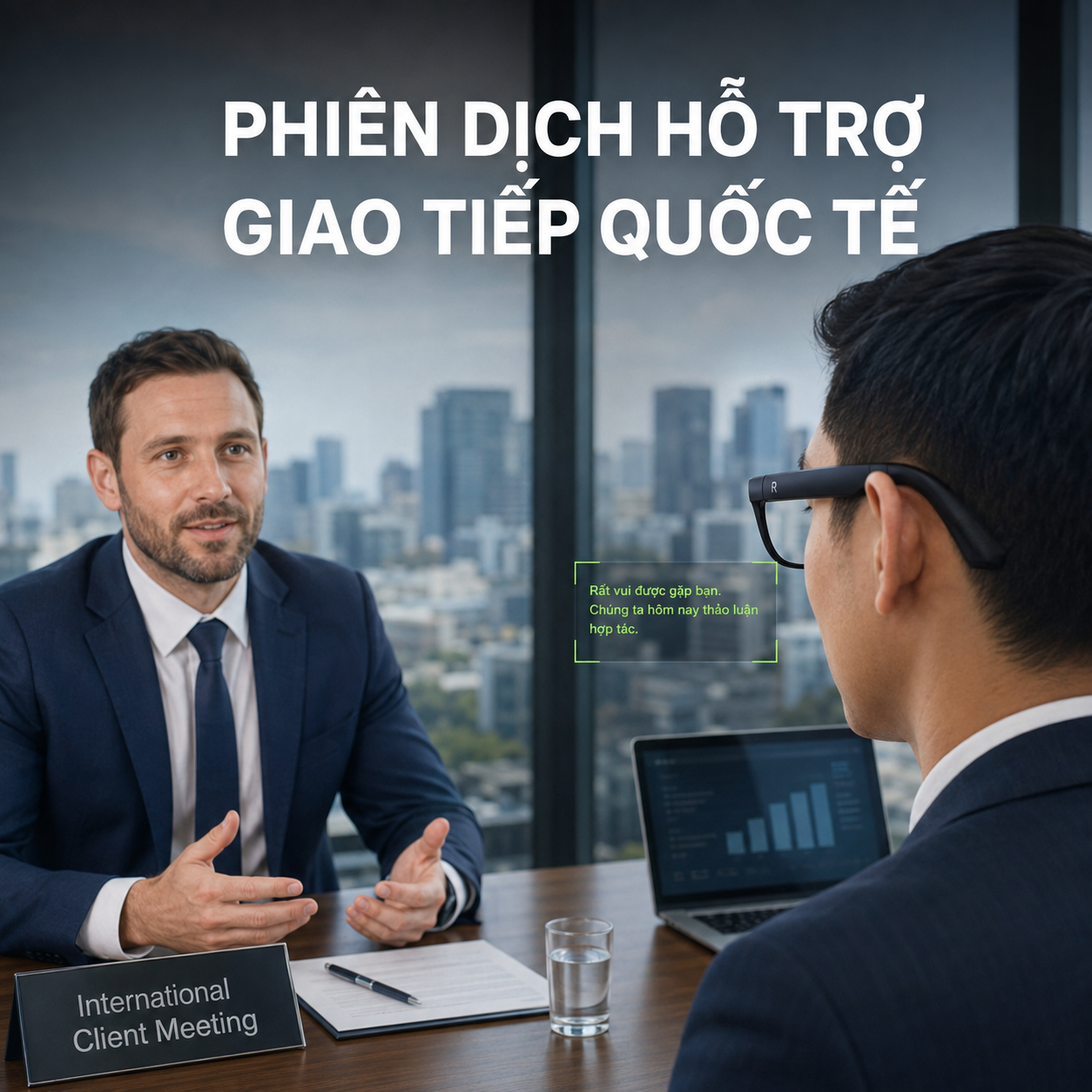 kính Rokid hỗ trợ phiên dịch trong cuộc gặp công việc.
