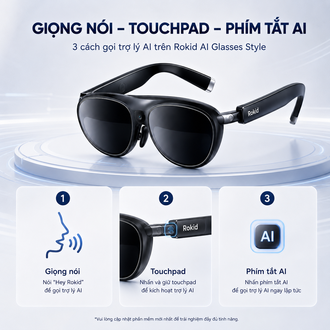 các cách kích hoạt trợ lý AI trên kính Rokid.