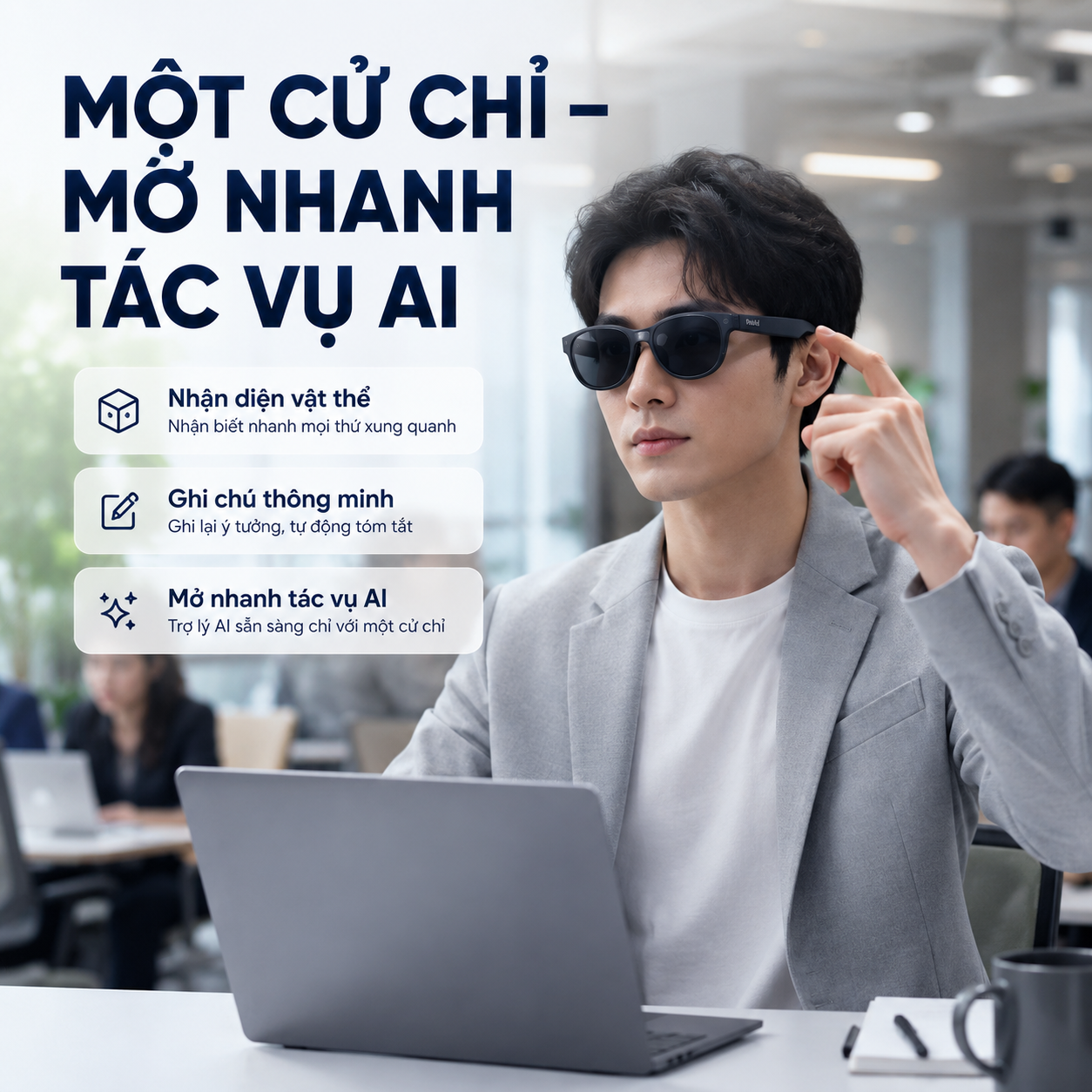 phím tắt AI hỗ trợ công việc trên kính thông minh Rokid.