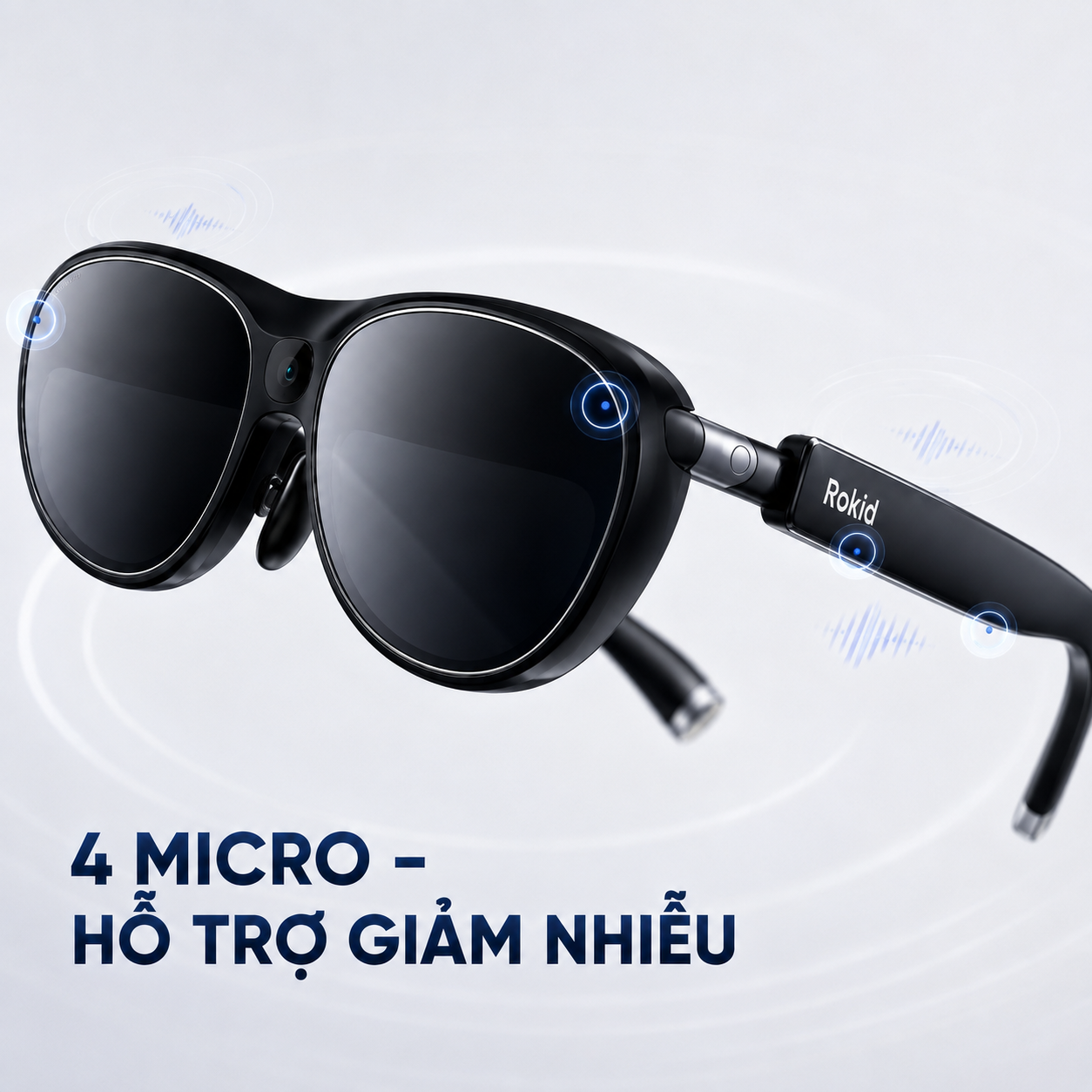 cụm bốn micro giảm nhiễu trên kính Rokid.