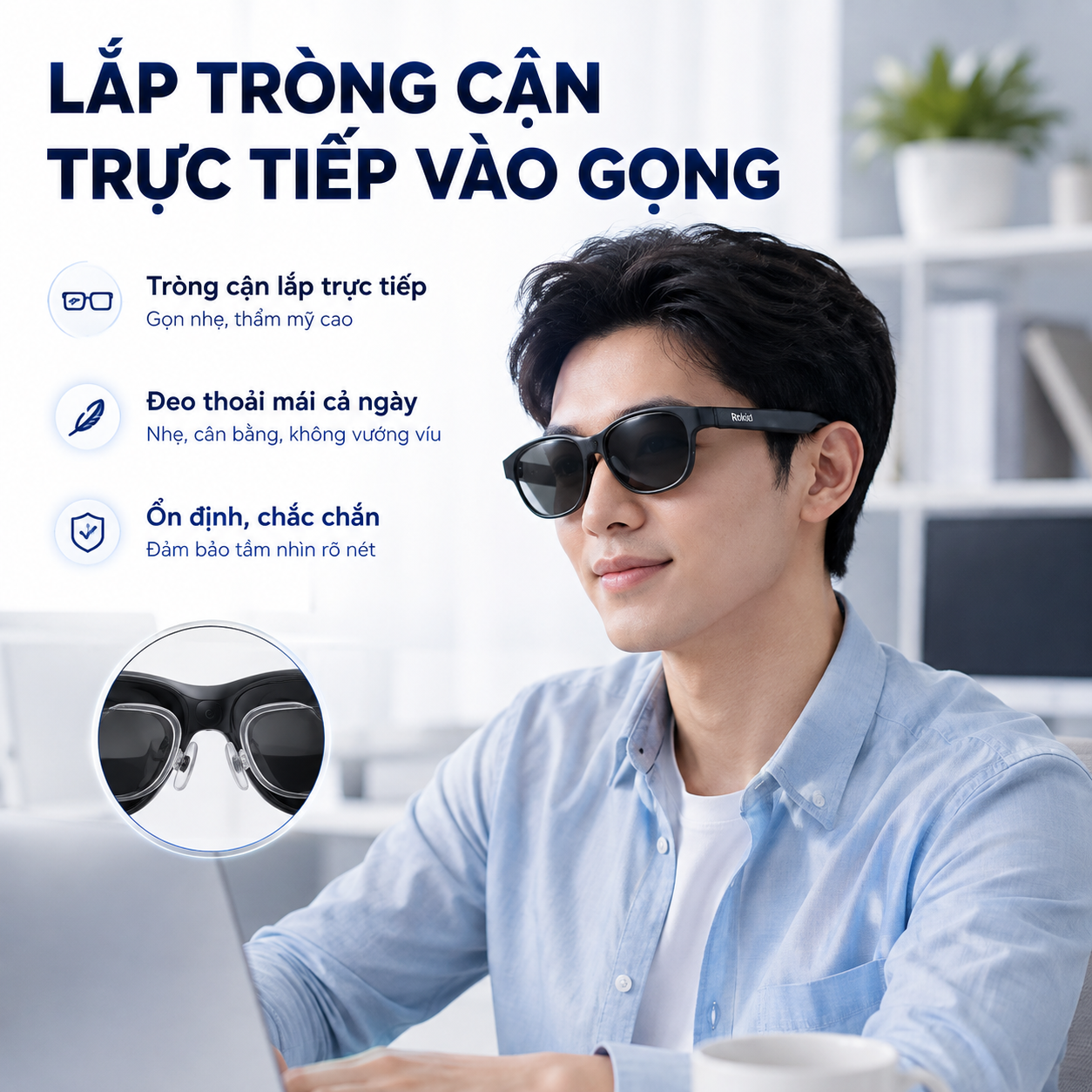 Rokid AI Glasses Style lắp tròng thuốc cho người cận.