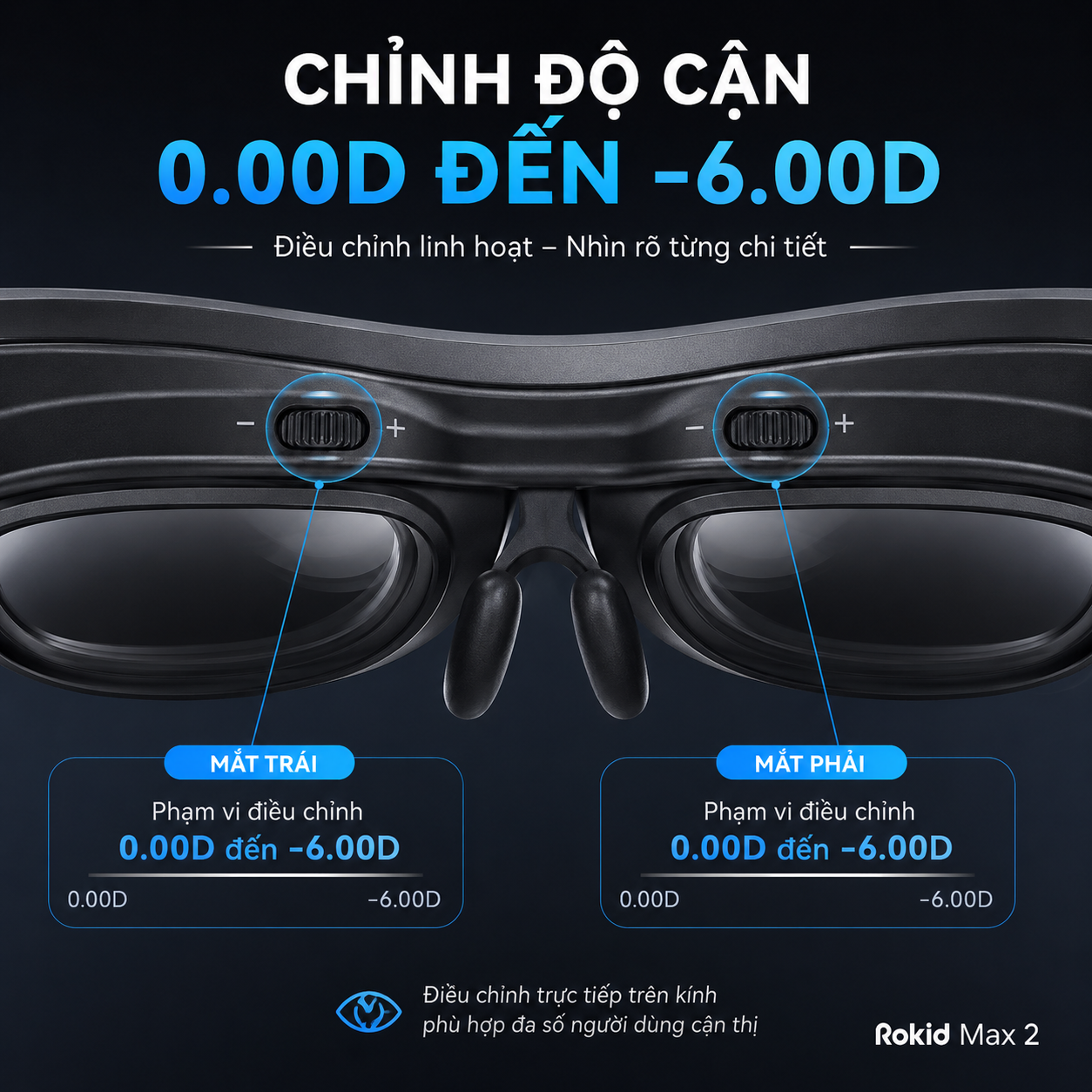 núm điều chỉnh độ cận trên kính AR Rokid Max 2.