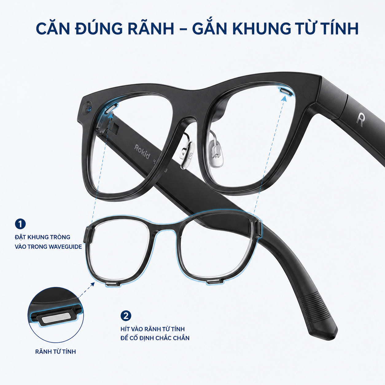 cách gắn khung tròng cận từ tính cho Rokid Glasses Display.