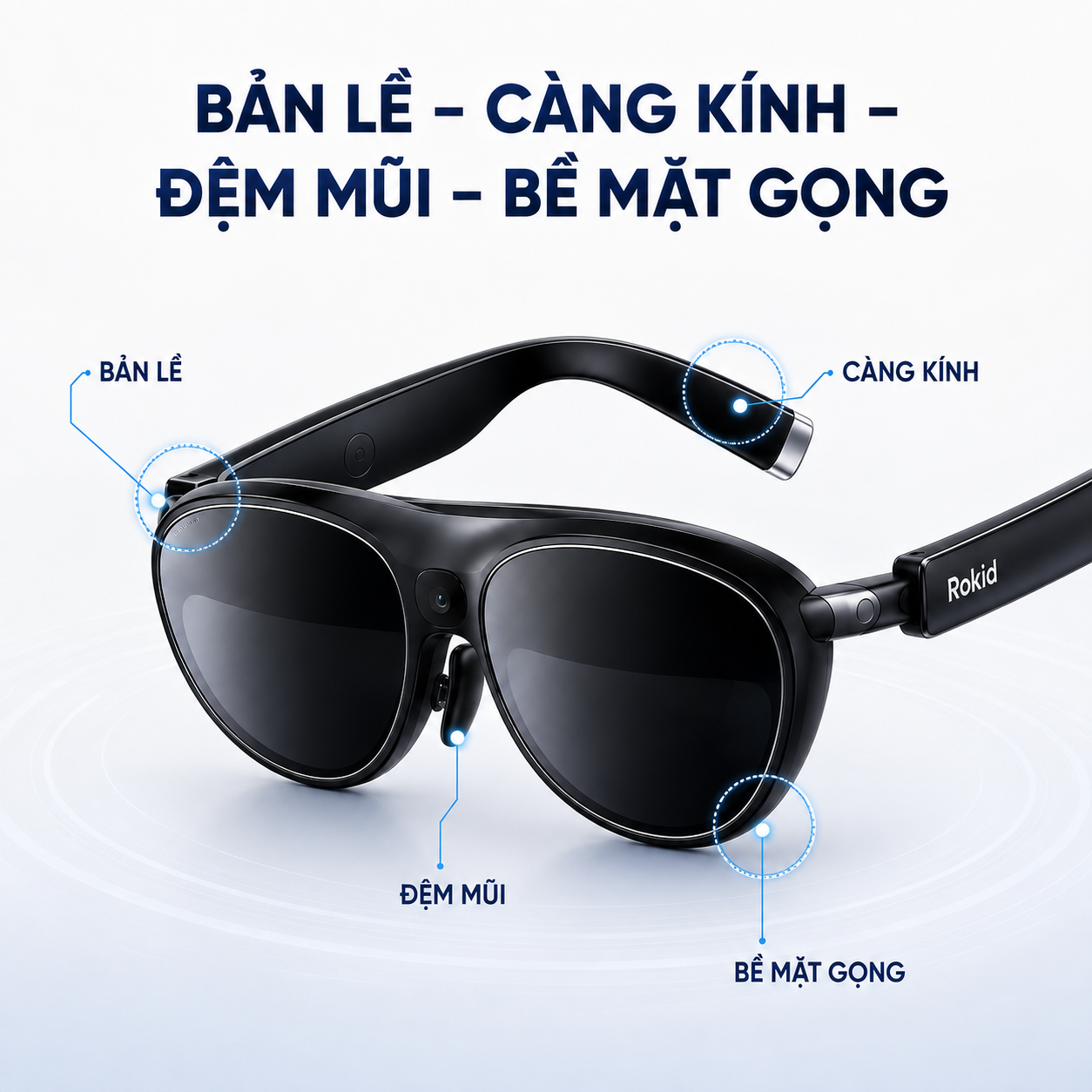 các vị trí cần kiểm tra độ bền trên kính Rokid.
