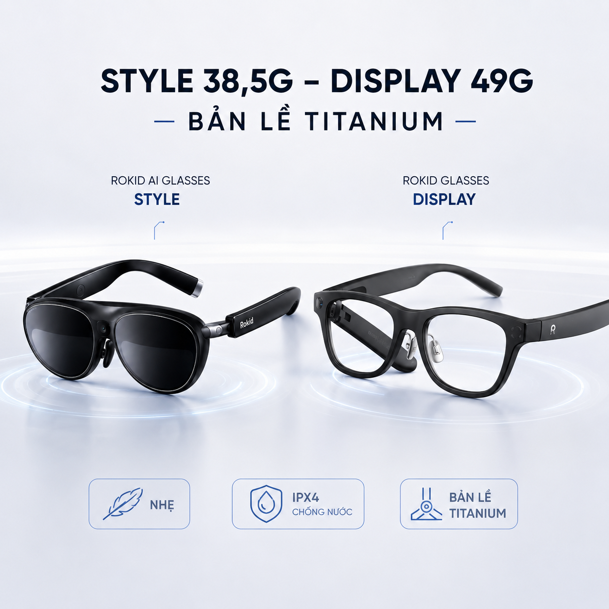 so sánh cấu trúc gọng của Rokid Style và bản Display.