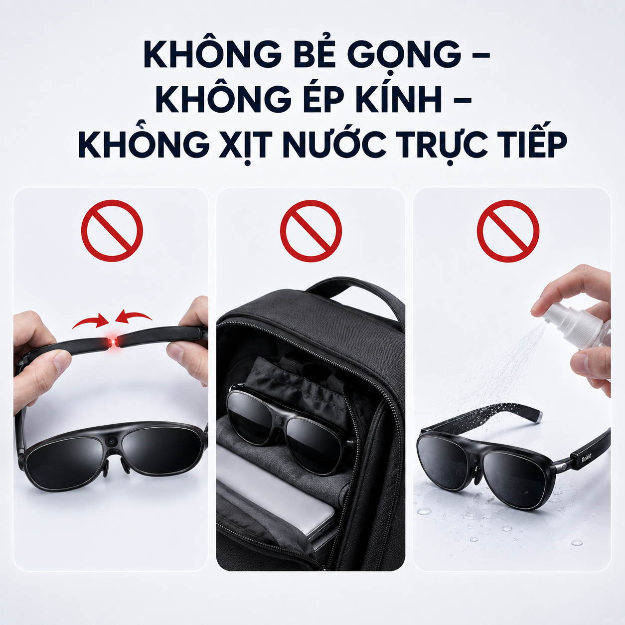 các thói quen cần tránh để bảo vệ gọng kính Rokid.