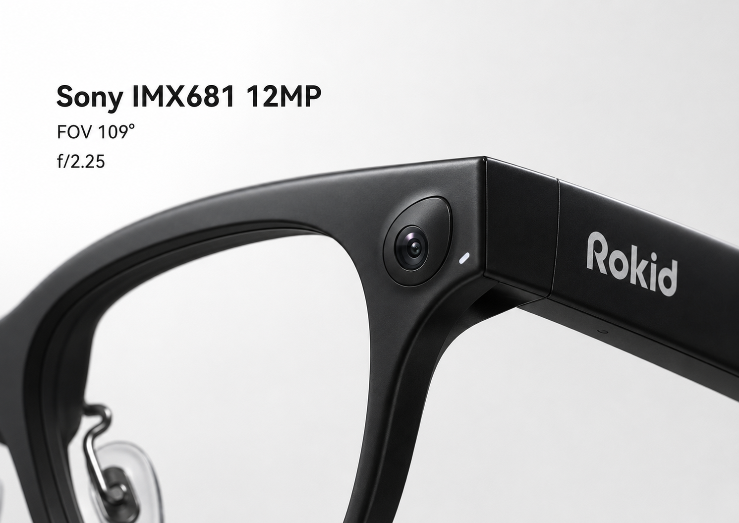Cận cảnh camera Sony IMX681 12MP trên Rokid AI Glasses Style.