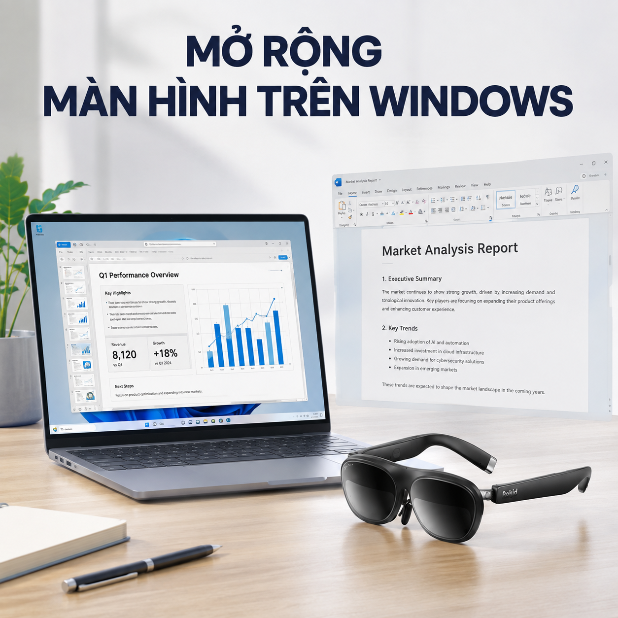 màn hình ảo Rokid Max 2 khi dùng với Windows.