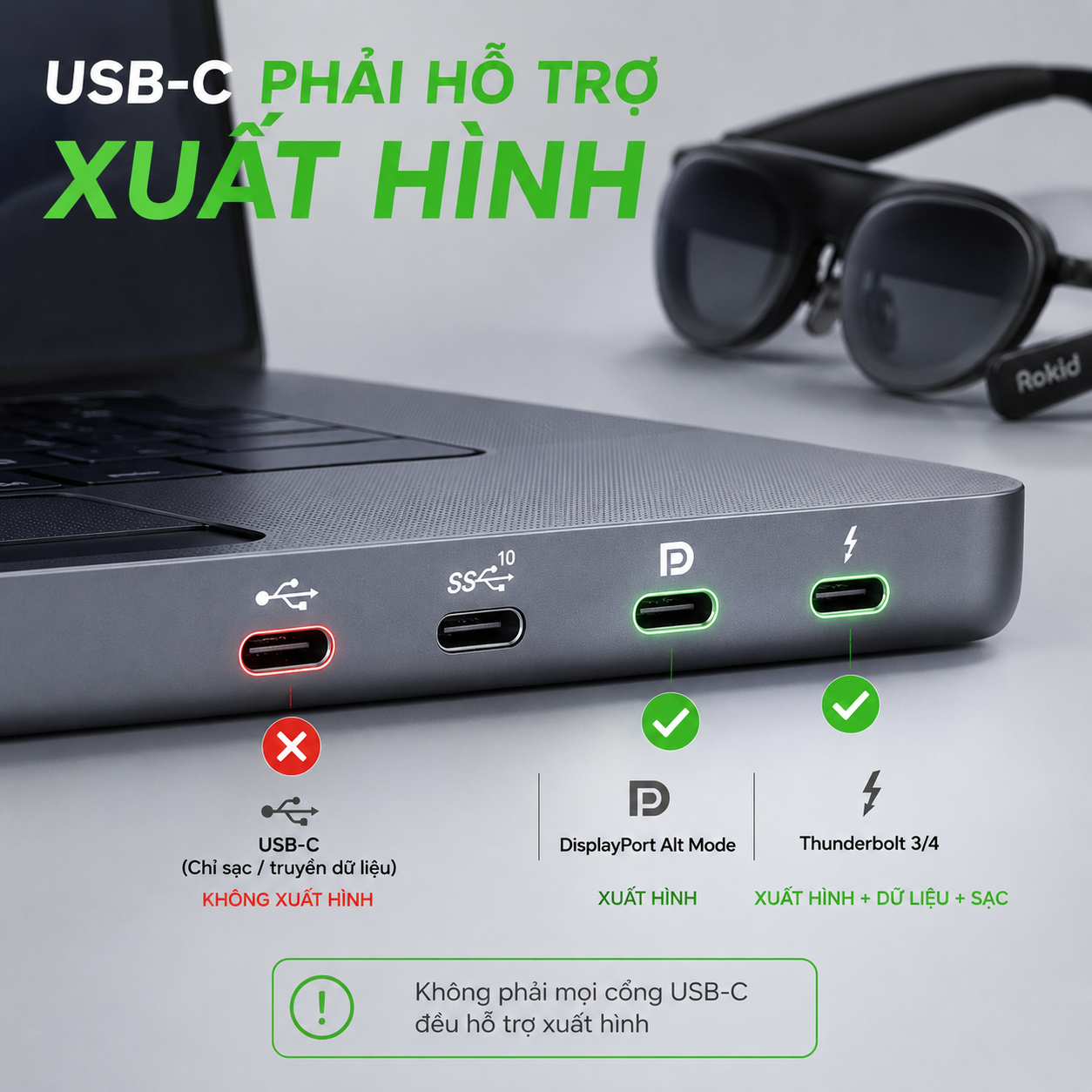 kiểm tra cổng USB-C DisplayPort trước khi dùng kính AR Rokid.