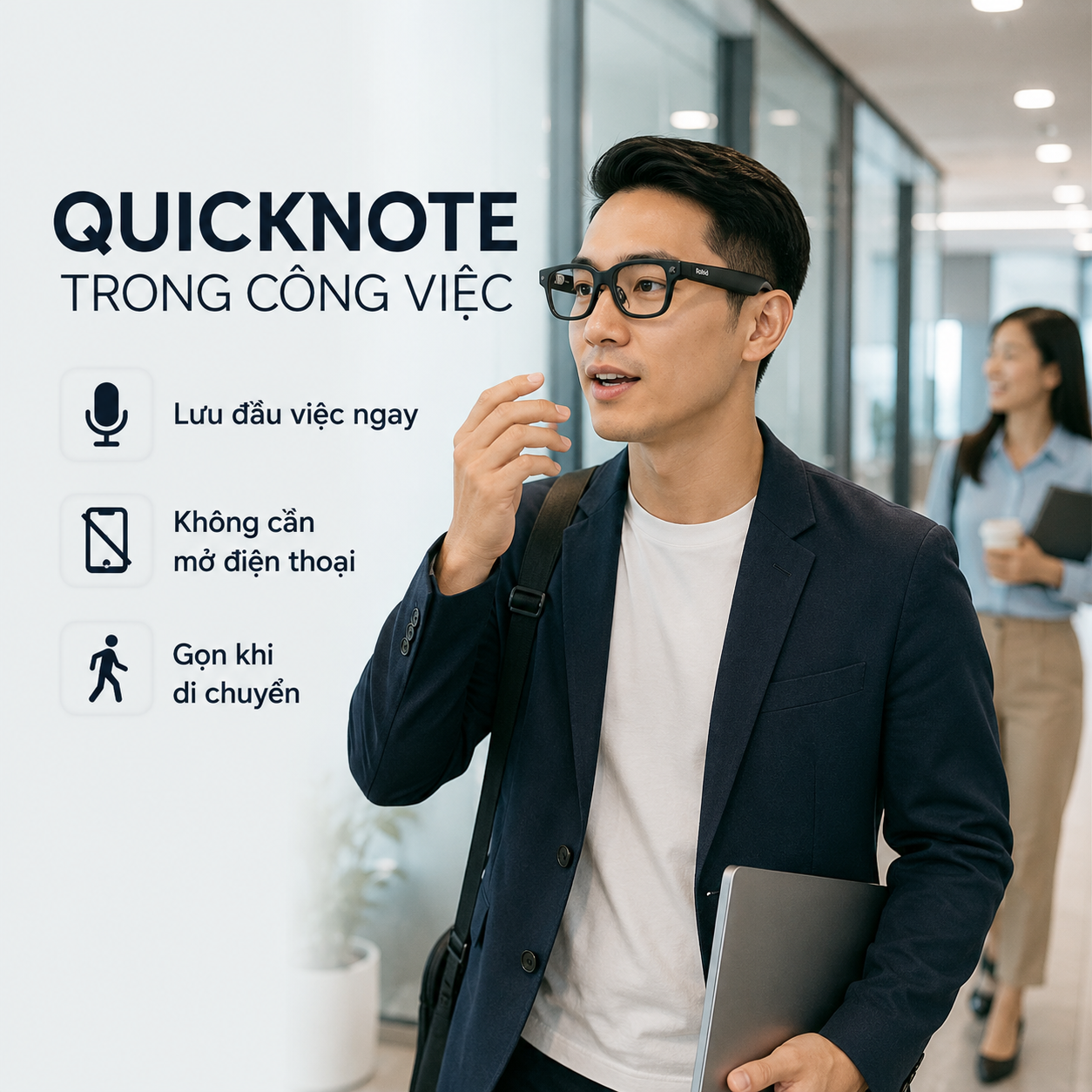 Ghi đầu việc nhanh bằng Rokid AI Glasses Style trong văn phòng.