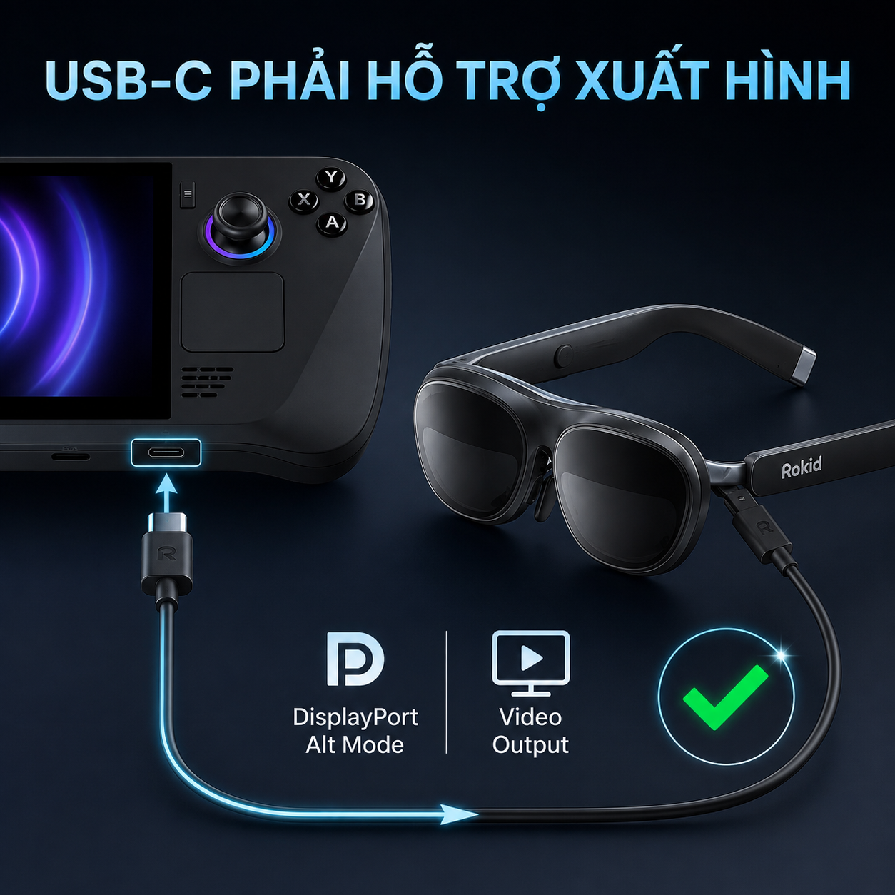 cổng USB-C DisplayPort dùng để kết nối kính AR Rokid.
