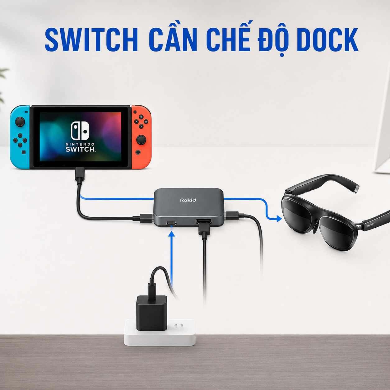 Nintendo Switch kết nối kính Rokid qua Rokid Hub.