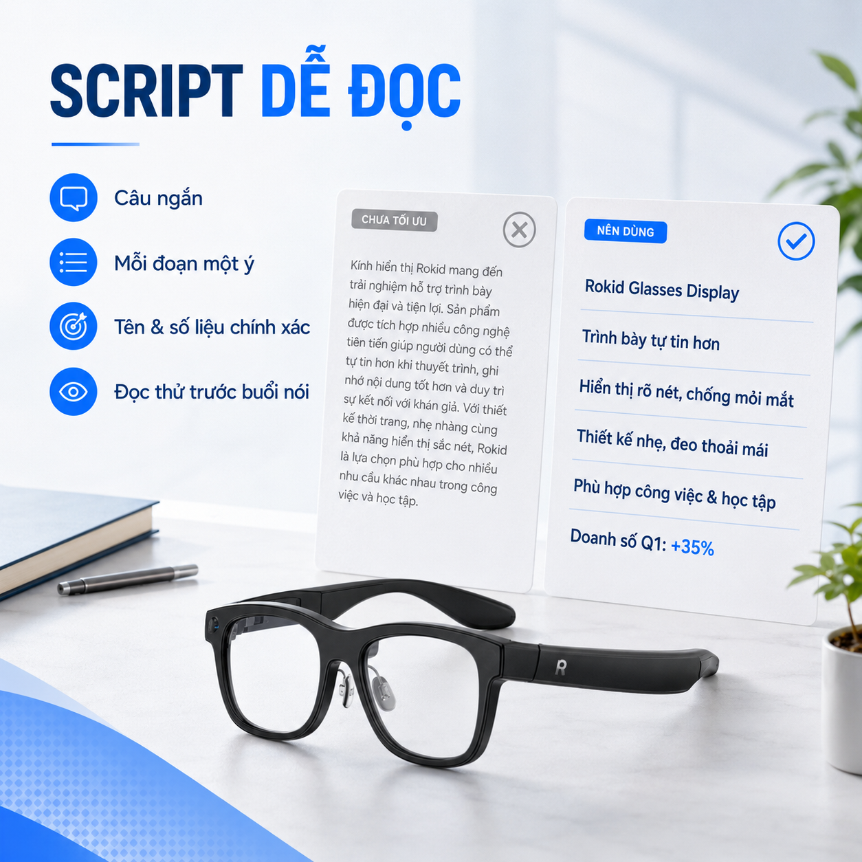 Cách chuẩn bị script ngắn cho Teleprompter Rokid Glasses.